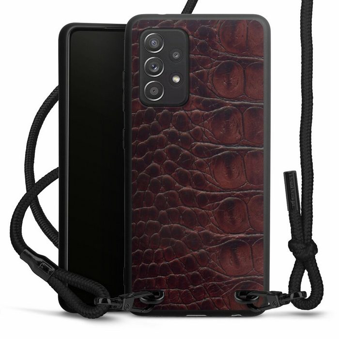 DeinDesign Handyhülle Krokodil Leder Animalprint Croco dark brown Samsung Galaxy A52 5G Premium Handykette Hülle mit Band