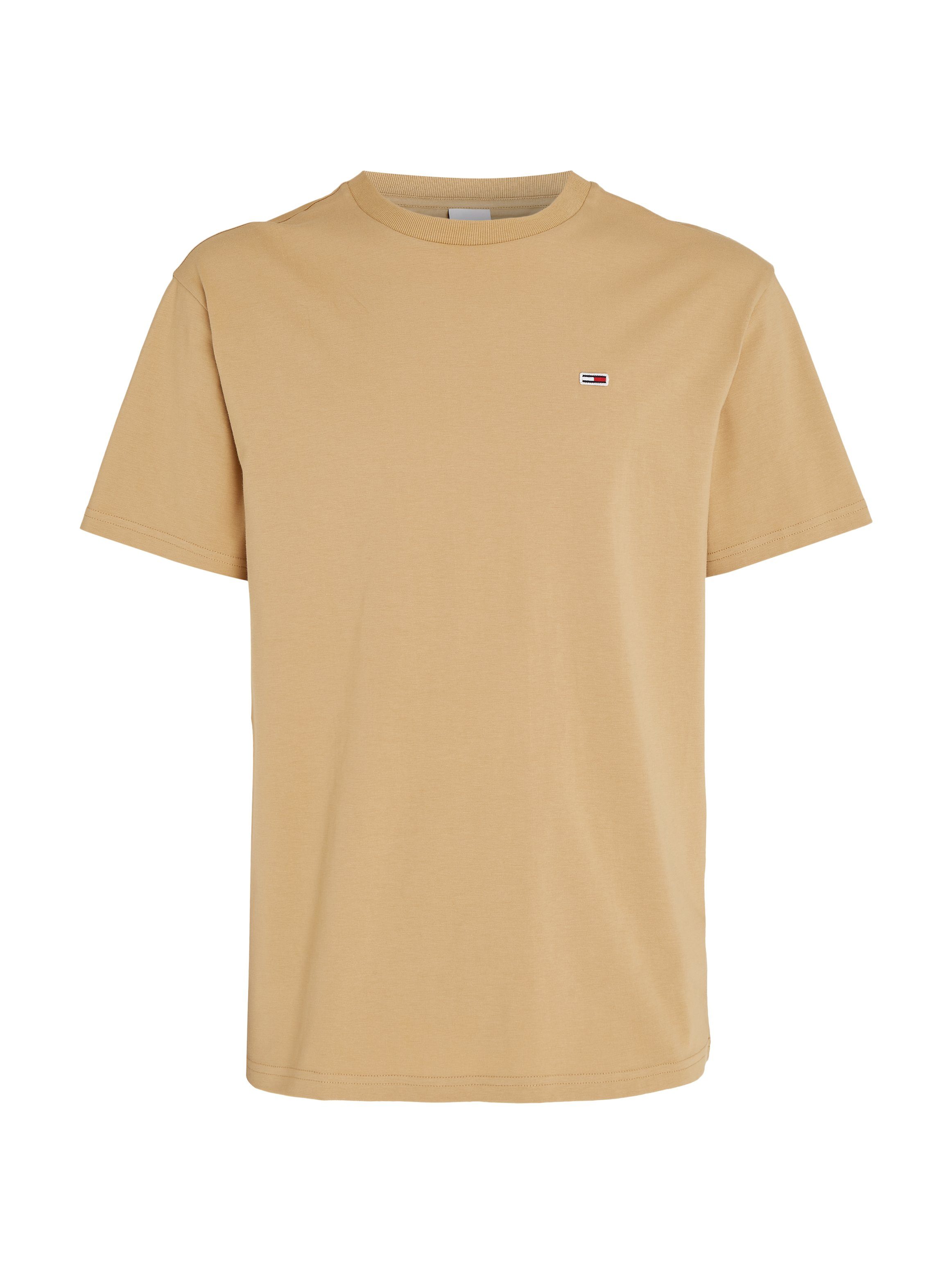 Tommy Jeans T-Shirt C JERSEY CLASSIC sand Logostickerei NECK mit tawny TJM