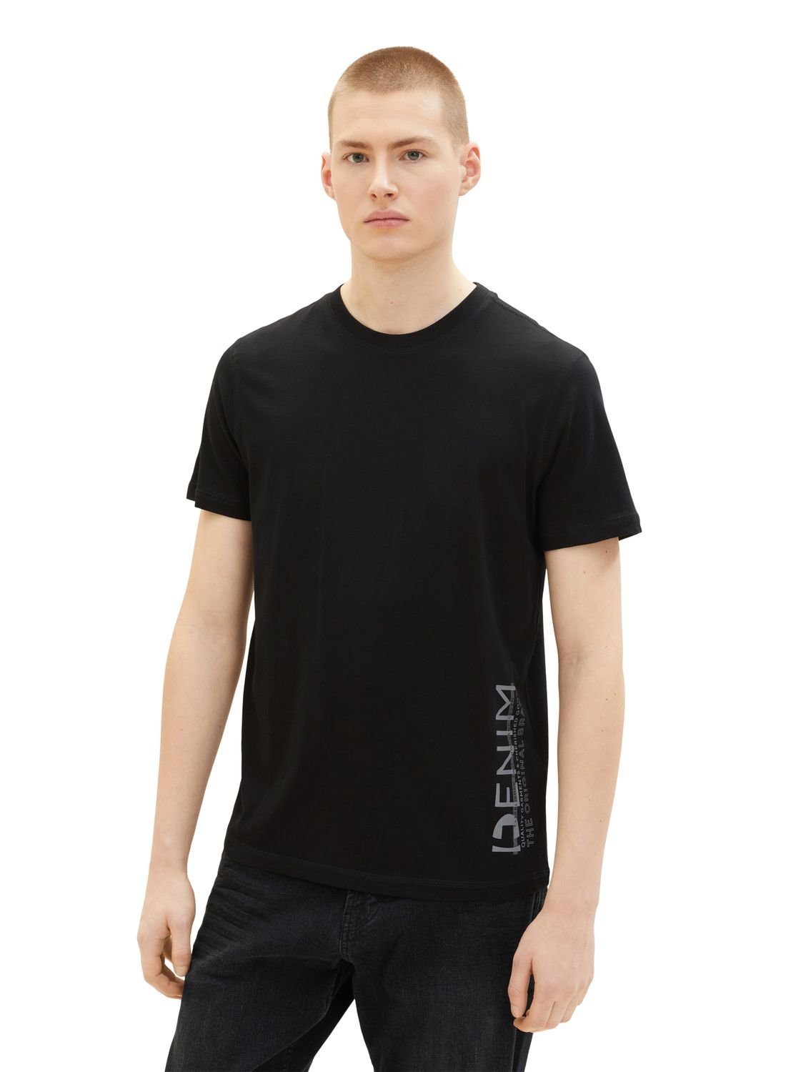 T-Shirt Black aus Denim 29999 SIDE TAILOR (1-tlg) TOM PRINTED Baumwolle