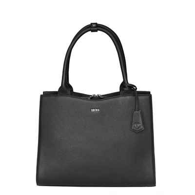 SOCHA Laptoptasche Diamond 14 Black, Leder Businesstasche Damen - schwarz - 14 Zoll - Vollausstattung - RFID-Schutz - Schultergurt - herausnehmbares Laptopfach