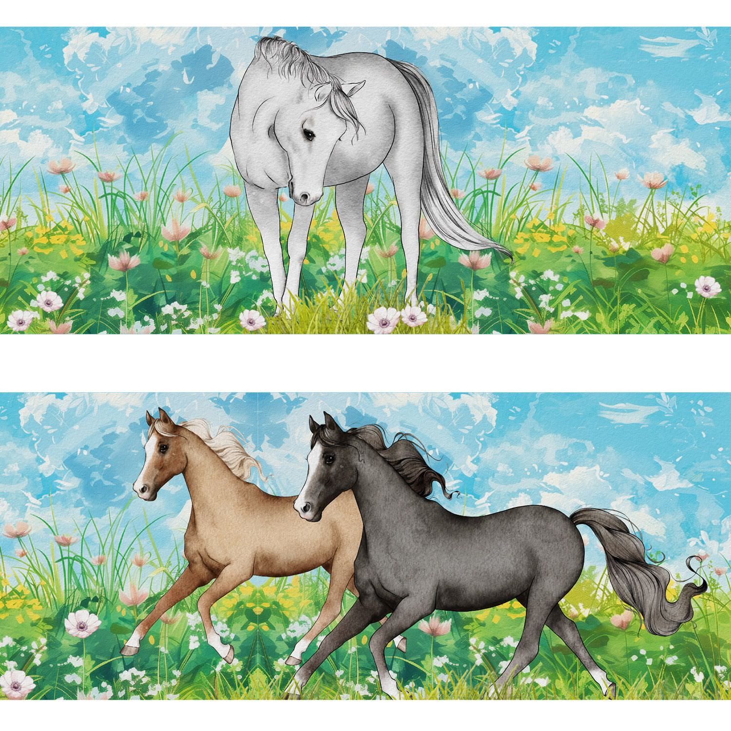 Sunnywall Bordüre Bordüre Pferde – liebevoll gestaltete Vliestapete (300 cm), Pferde, (1 St), hochwertige 200 g/m² Vliestapete