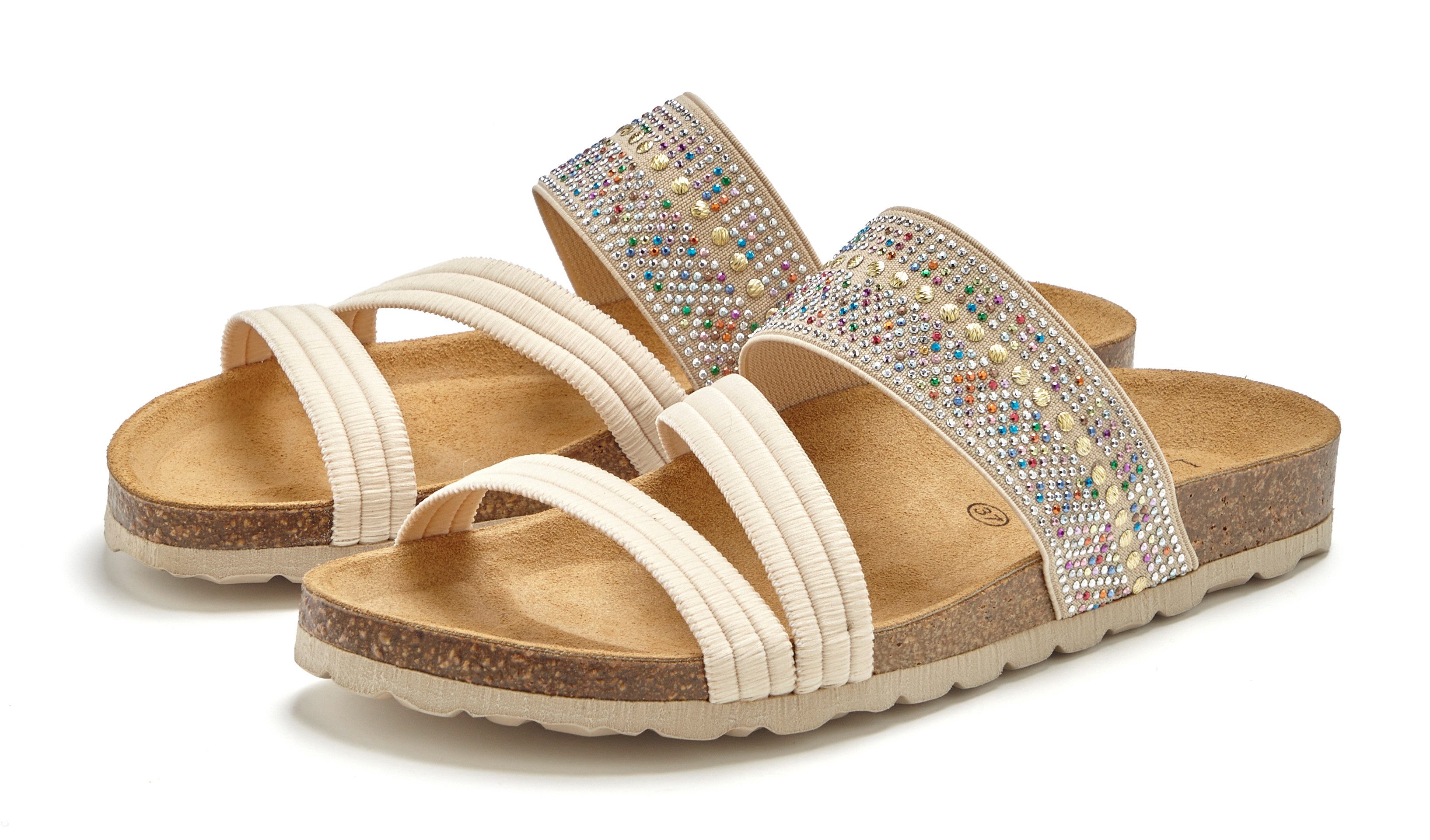 LASCANA Mule, Sandale, offener Schuh, Sommerschuh, Pantolette mit Komfortkorkfußbett aus Leder und elastischen Riemen. € 59,99