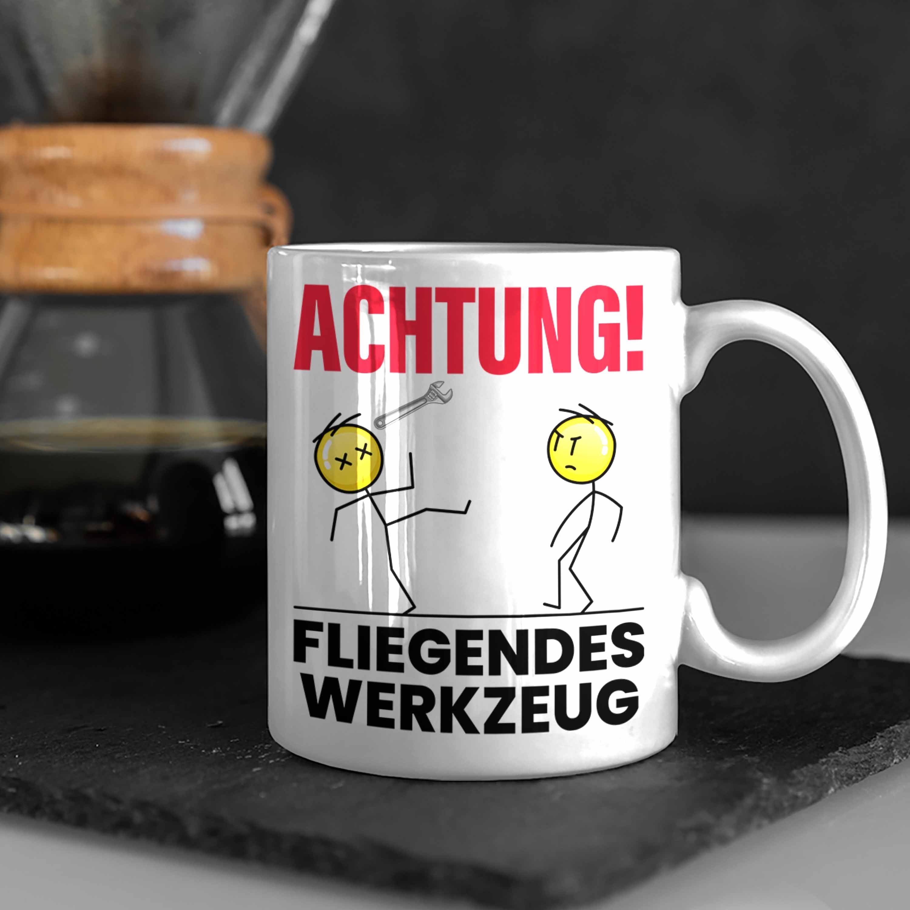 Tasse Trendation Achtung Geschenk Weiss Tasse Werkzeug Mec KFZ Fliegendes