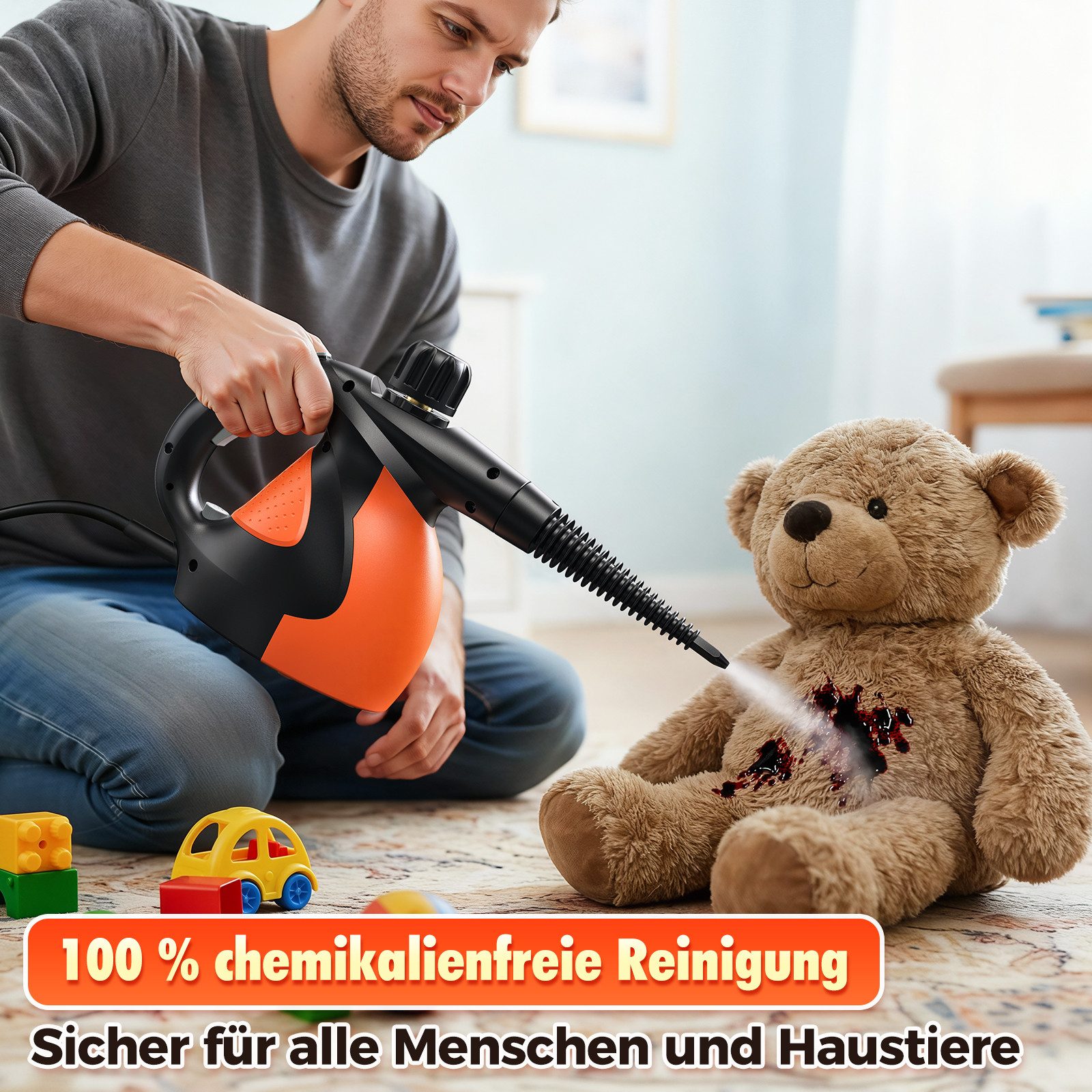 lubluelu Handdampfreiniger DF-928A Dampfreiniger Mit 9 Fleckenentfernungszubehör, 1200 W, mit 400ml Wassertank, 3.5 bar Hochdruck