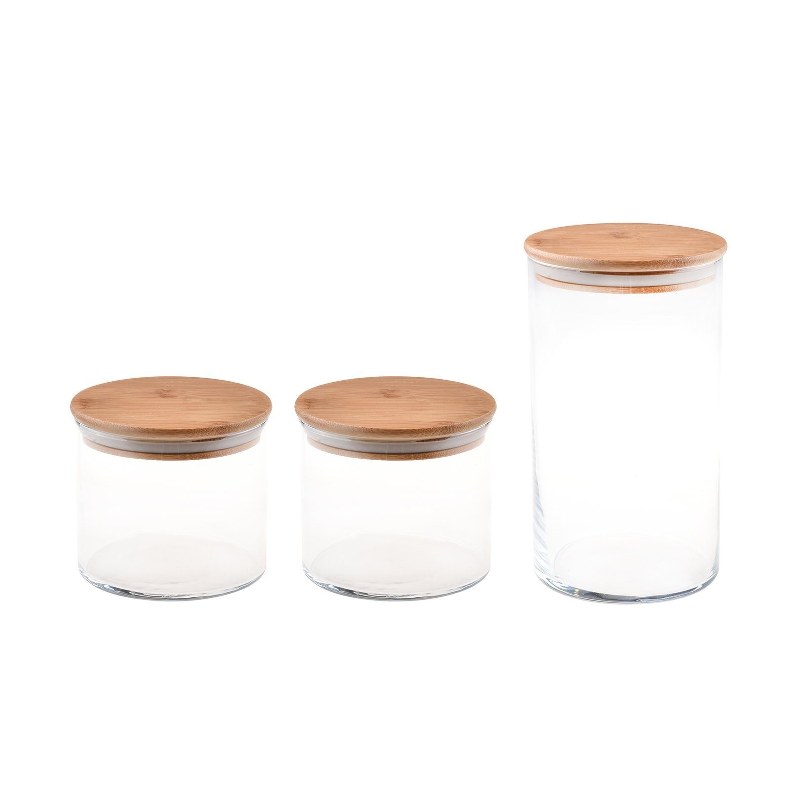 Neuetischkultur Vorratsglas Vorratsglas-Set 3-tlg. rund Melis, Glas, Bambus, (3-tlg), Lebensmittelglas Vorratsbehälter Vakuumdeckel