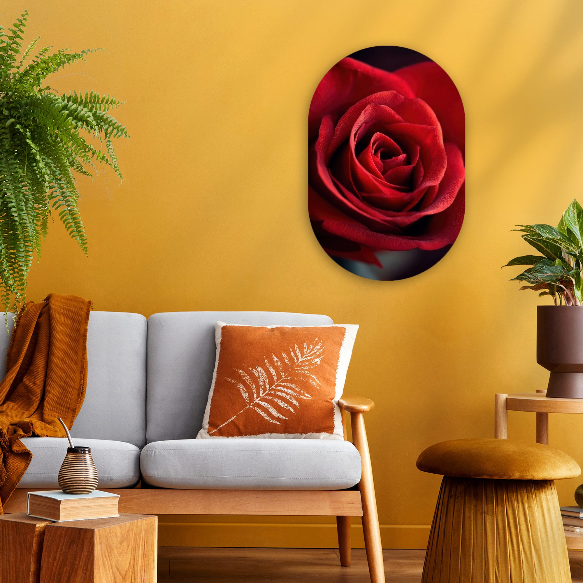 MuchoWow Gemälde Rot - Rose - Romantisch, Fotodruck (1 St), Wandbild Oval, Wohnzimmer oder Schlafzimmer Wanddekoration, 40x60 cm