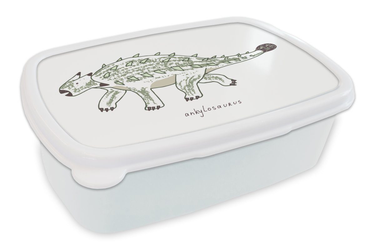 MuchoWow Lunchbox Kinderzimmer - Ankylosaurus - Dinosaurier - Jungen - Mädchen - Kinder, Kunststoff, (2-tlg), Brotbox für Kinder und Erwachsene, Brotdose, für Jungs und Mädchen weiß