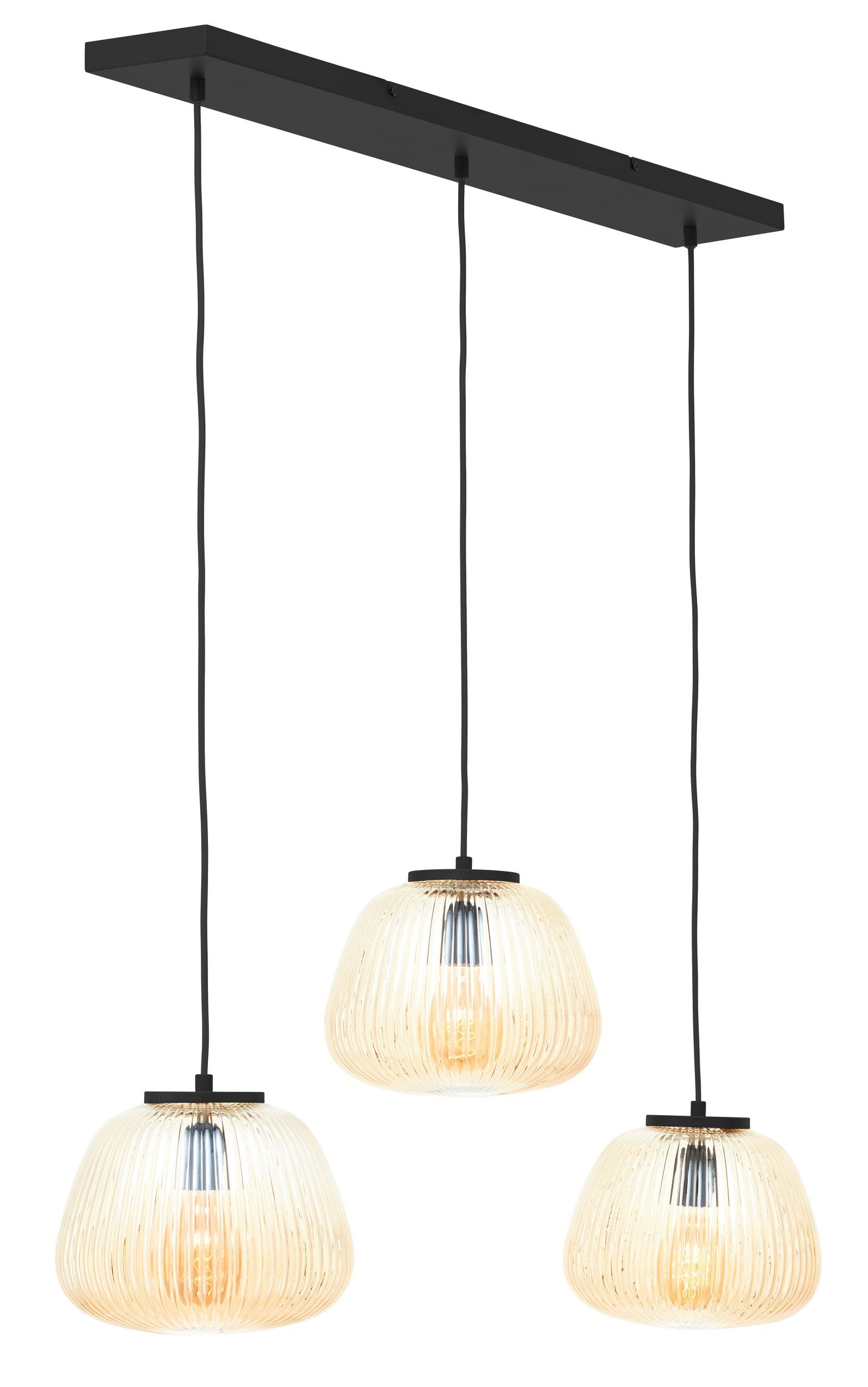 Brilliant Pendelleuchte Kaizen, ohne Leuchtmittel, Riffelglas, 176 x 105 cm, E27, kürzbar, Amber-Bernsteinfarben