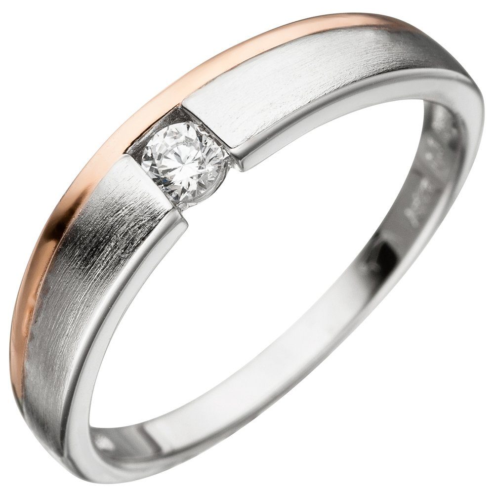 Schmuck Krone bicolor, 925 Silber 925 mit Damenring Ring teilvergoldet Zirkonia Silber weiß teilmattiert Silberring