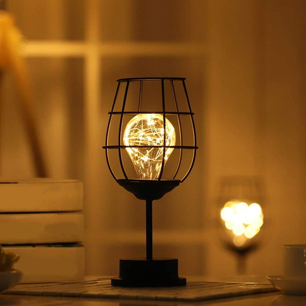 GelldG Metalldraht-Tischlampe, Lampe, ‎‎Schwarz(Stil LED LED Nachttischlampe Eisenkorb Nachttischlampe 1) Retro