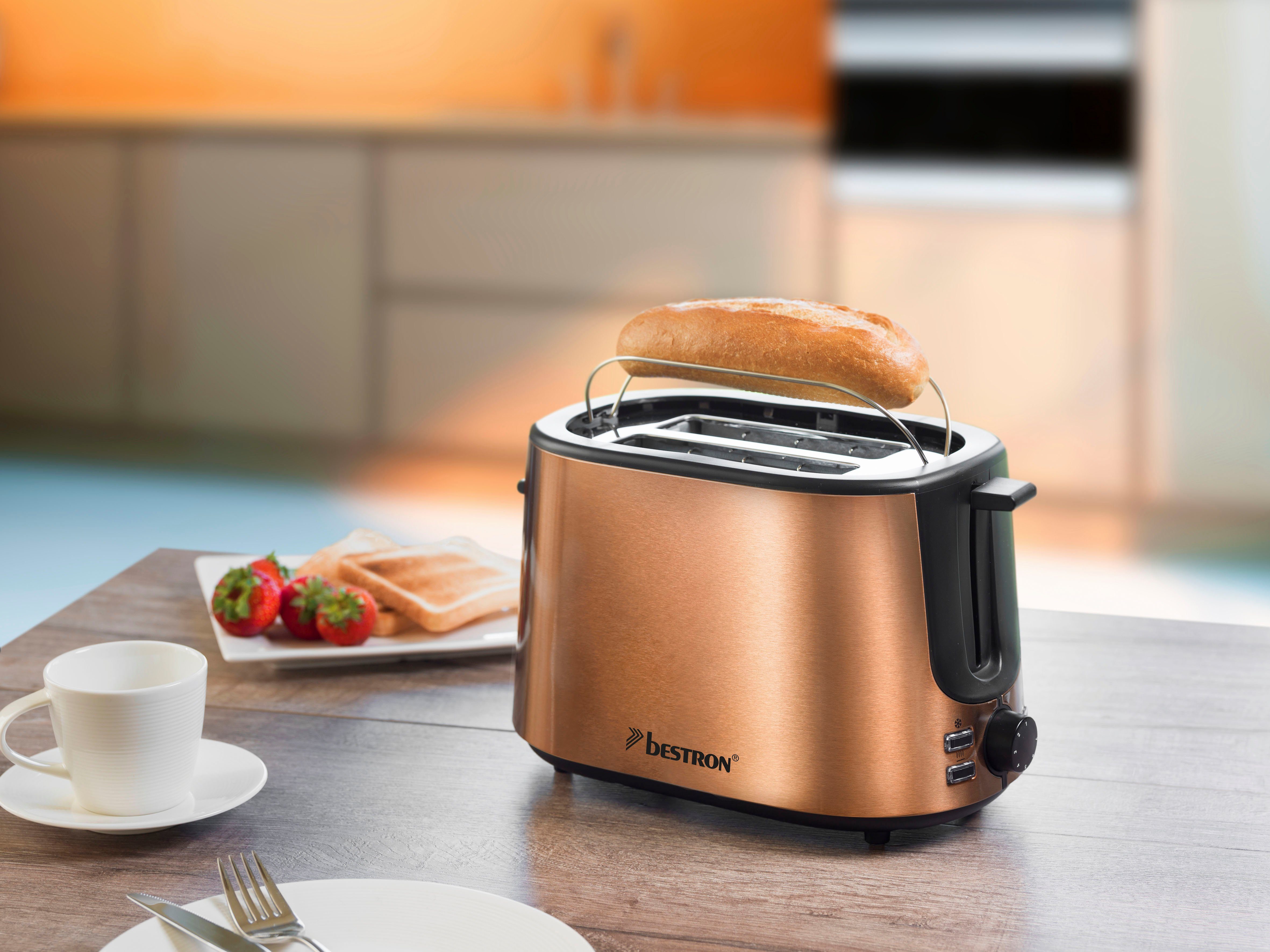 bestron Toaster ATS1000CO, 2 Edelstahl Brötchen-Röstaufsatz, Kupfer-Optik in und W, kurze Scheiben, für 1000 Schlitze, 2 Krümelschublade