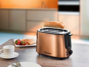 bestron Toaster ATS1000CO, 2 kurze Schlitze, für 2 Scheiben, 1000 W, Krümelschublade und Brötchen-Röstaufsatz, Edelstahl in Kupfer-Optik