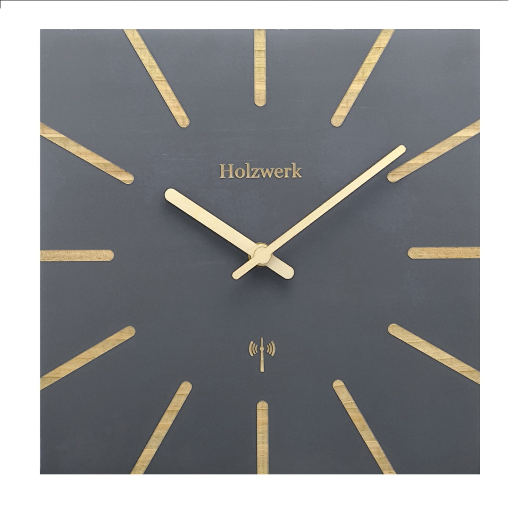 Holzwerk Funkwanduhr Eckige Designer Loft Funk Holz Wand Uhr (Nahezu lautloses Uhrwerk, analog, 25 cm)