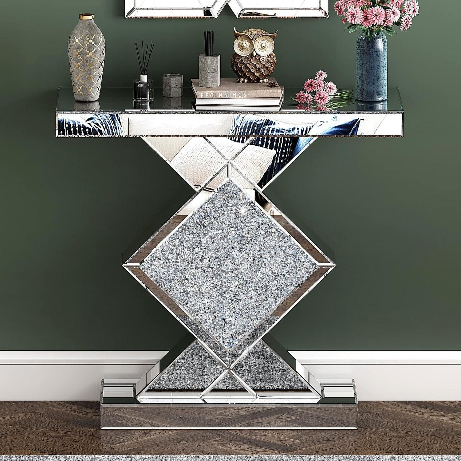 LuxusKollektion Konsolentisch Konsolentisch verspiegelt Diamantdesign silber 80cm (1-St)