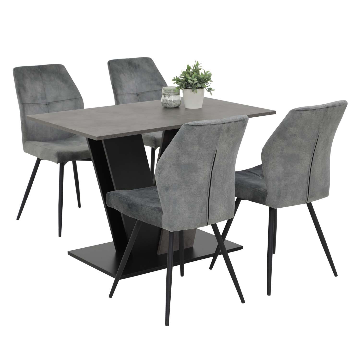 Möbel Stellbrink Essgruppe 5 tlg. Essgruppe Neelia - Tisch Betonoptik, 4 Stühle Grau, (5-tlg)
