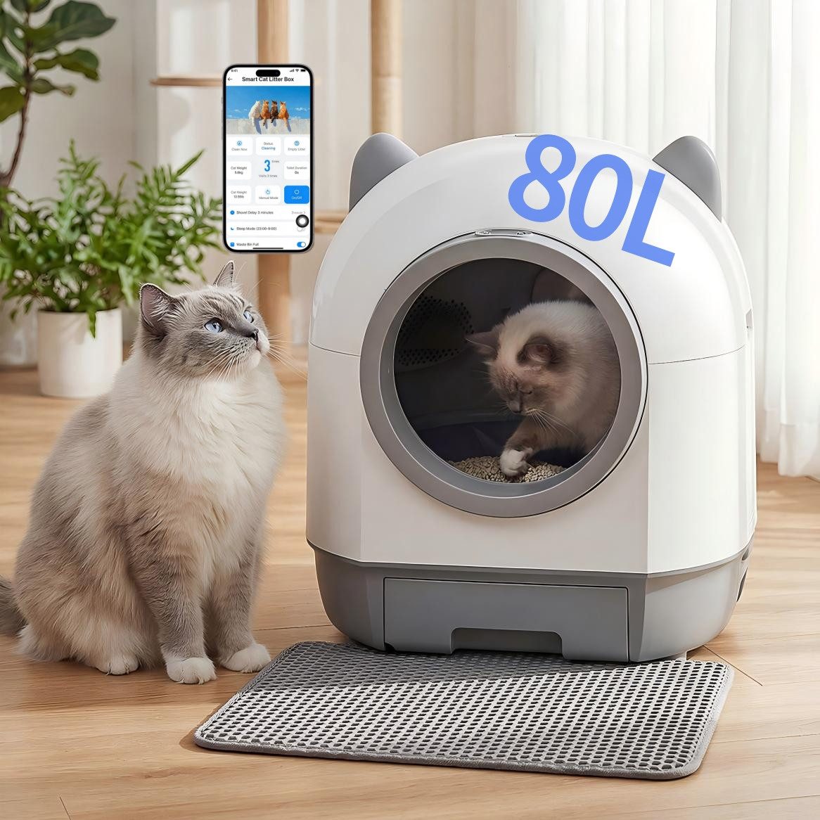 oyajia Katzentoilette XXL katzenklo selbstreinigend für katzen, mit Aromabox, Matte, leiser Betrieb & Nachtmodus - für Mehrkatzzen