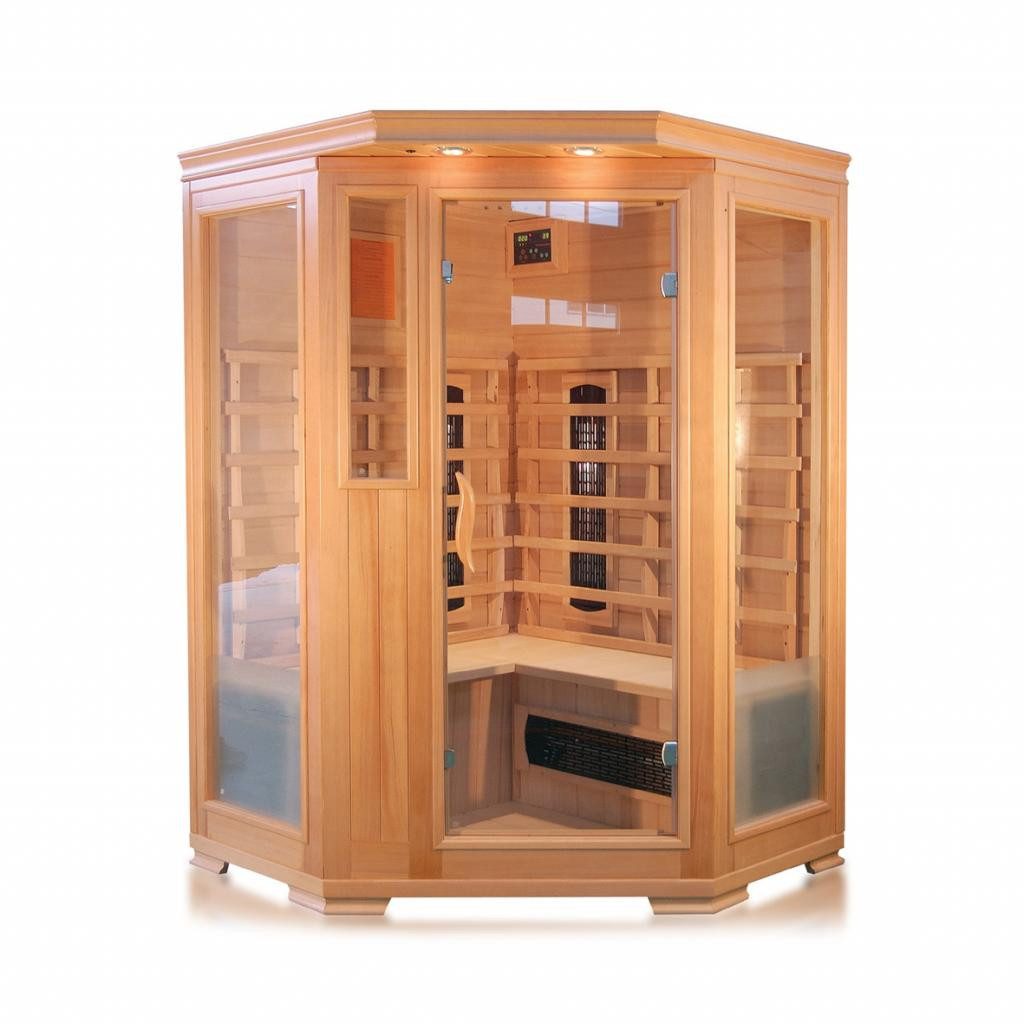 PureHaven Infrarotkabine Malmö 120x120x190 cm, Hemlock-Holz, Bluetooth, Lichttherapie