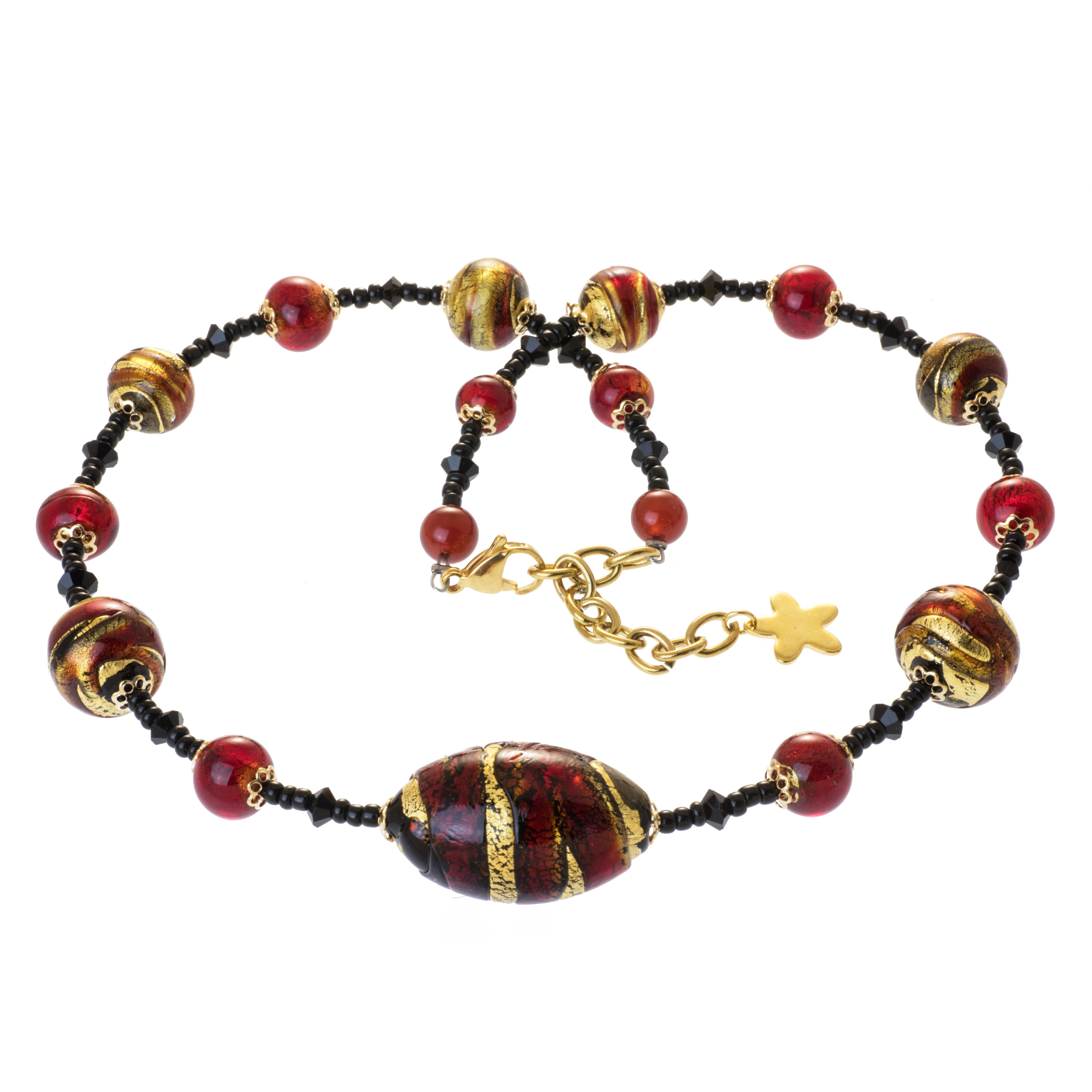 Perlenkette Kette mit Murano Glas Perlen mit Goldfolie rot gold