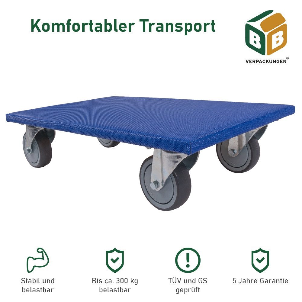 BB-Verpackungen Transportroller Möbelroller S, (1-St), 600 x 350 x 145 mm, 300 kg, spurloses Rollverhalten
