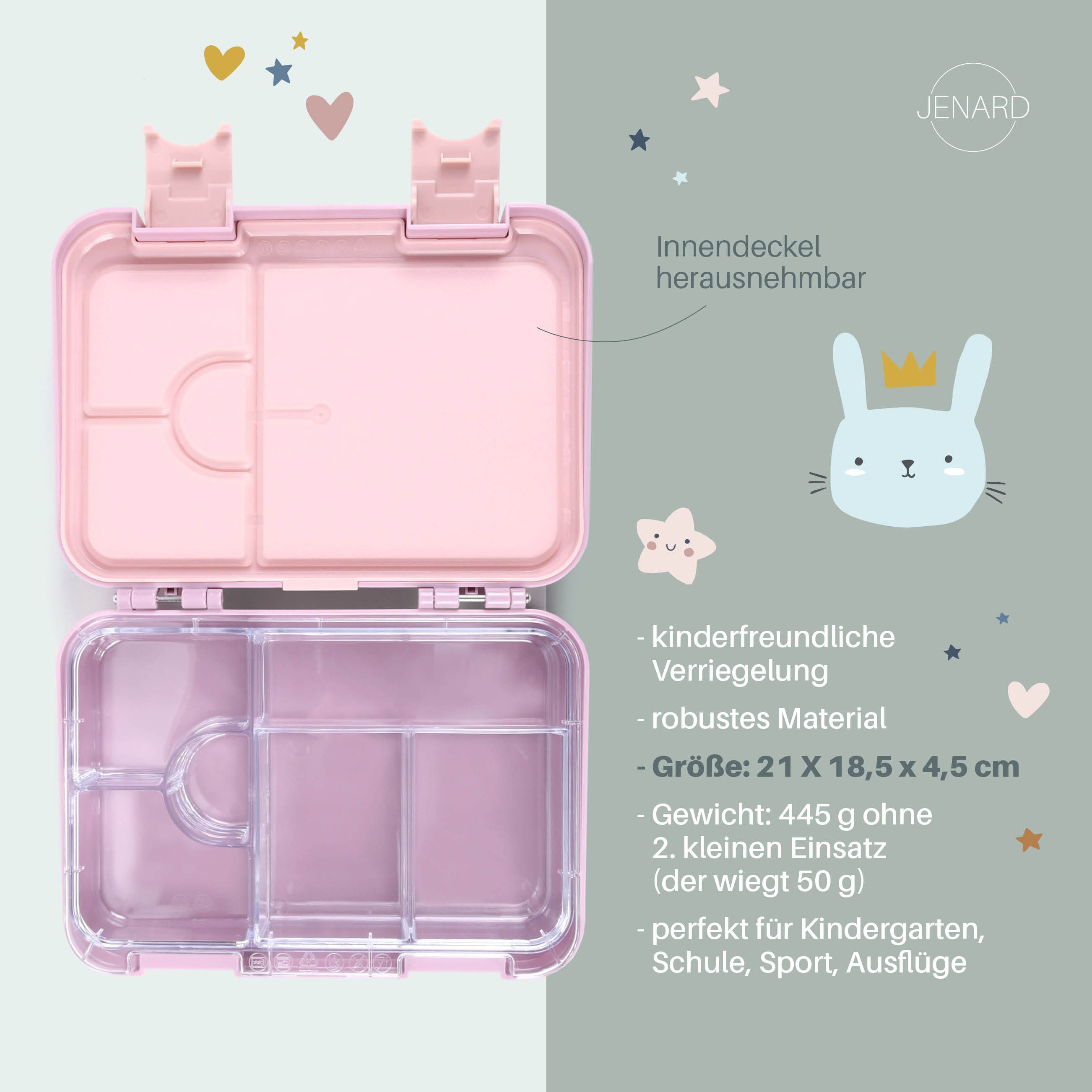 JENARD Lunchbox JENARD Brotdose Kinder Bento Box mit herausnehmbaren Fächern, auslaufsicher, robust, BPA-frei, lebensmittelecht, leicht zu öffnen