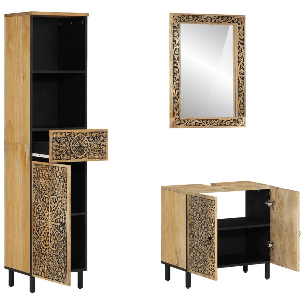 vidaXL Badezimmer-Set 3-tlg. Badmöbel-Set Massivholz