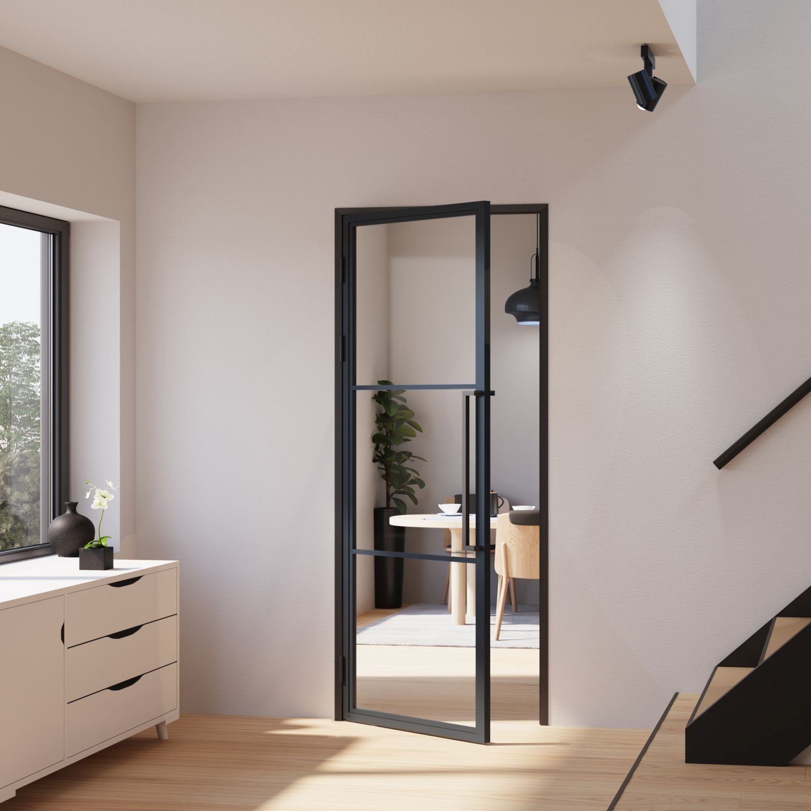 inova wohnen Zimmertür Klarglas mit schwarzem Stahlrahmen (Komplett Set), i günstig online kaufen
