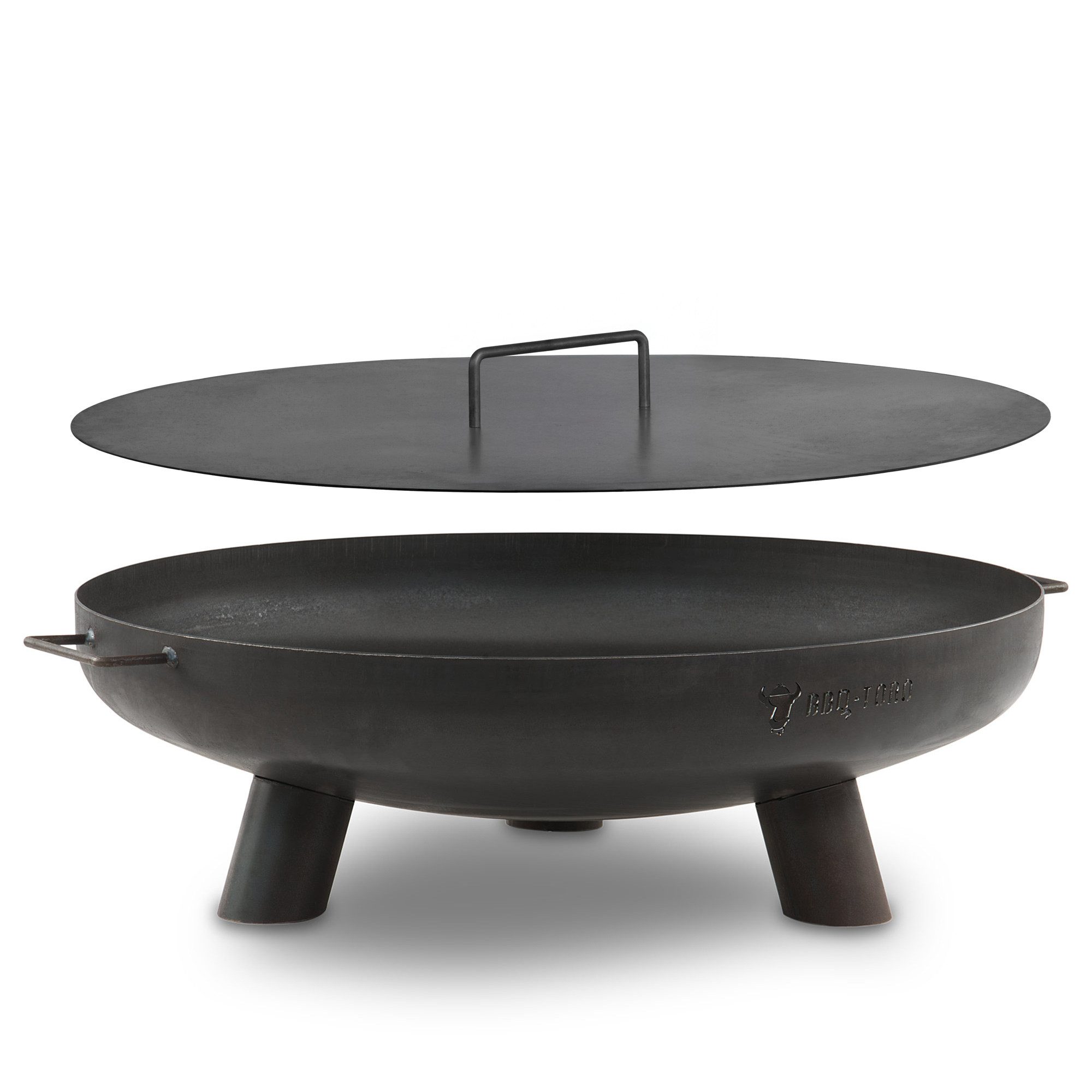 BBQ-Toro Feuerstelle Feuerschale Ø 70 cm mit Deckel, Schwarz, Outdoor Dreibein Feuerstelle, Hitzebeständig