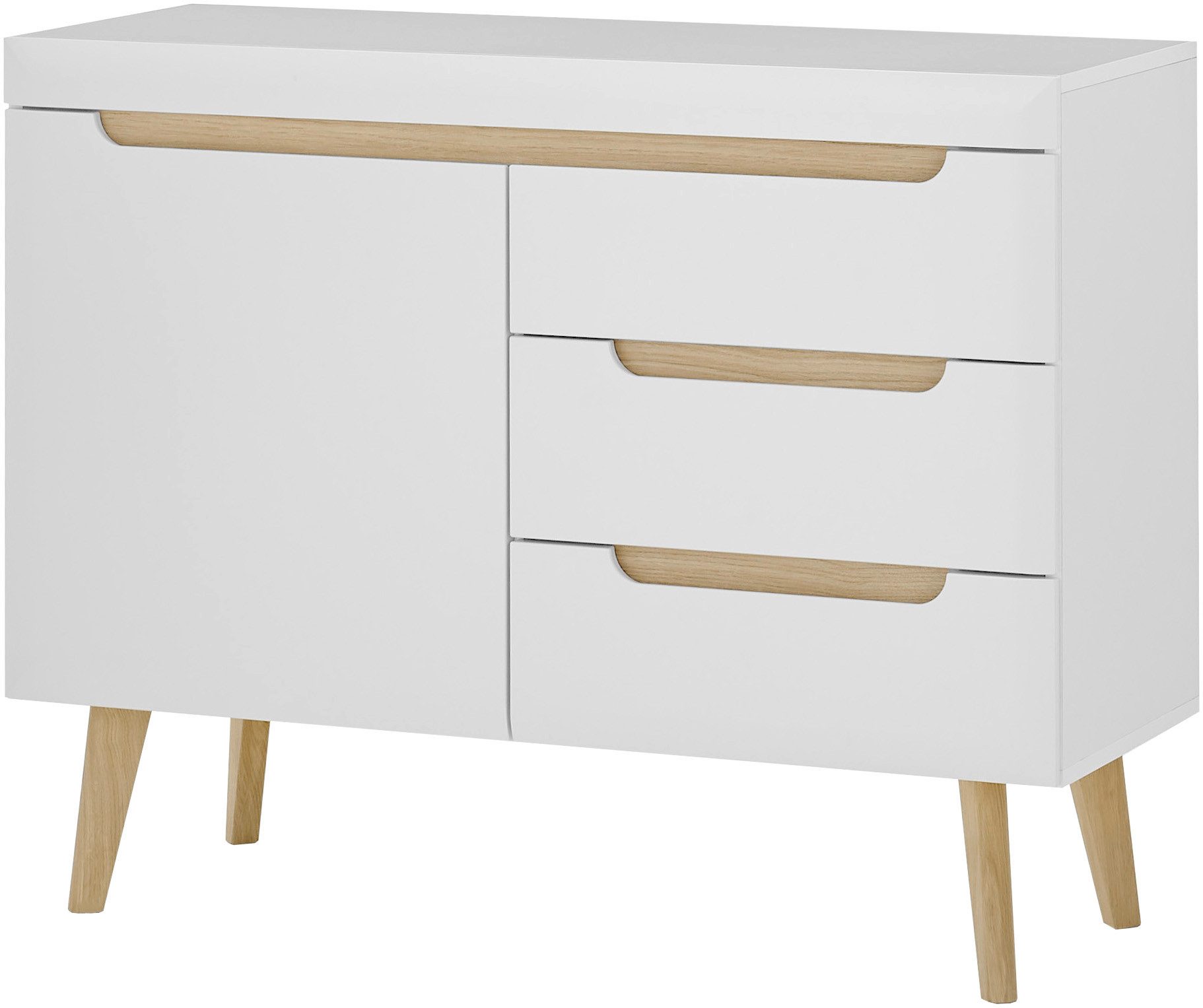 Home affaire Sideboard Torge, Anrichte, Kommode, Schubladenschrank (1 St), abgeschrägte Füße, drei Farben, Scandi Design, 107 cm breit