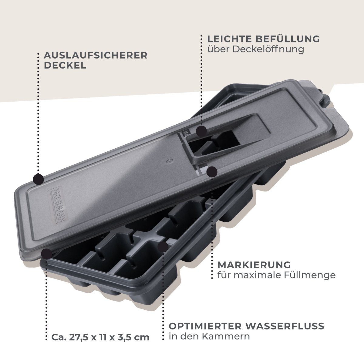 FACKELMANN Eiswürfelform mit Deckel, Eiswürfelbehälter, Ice Cube Tray