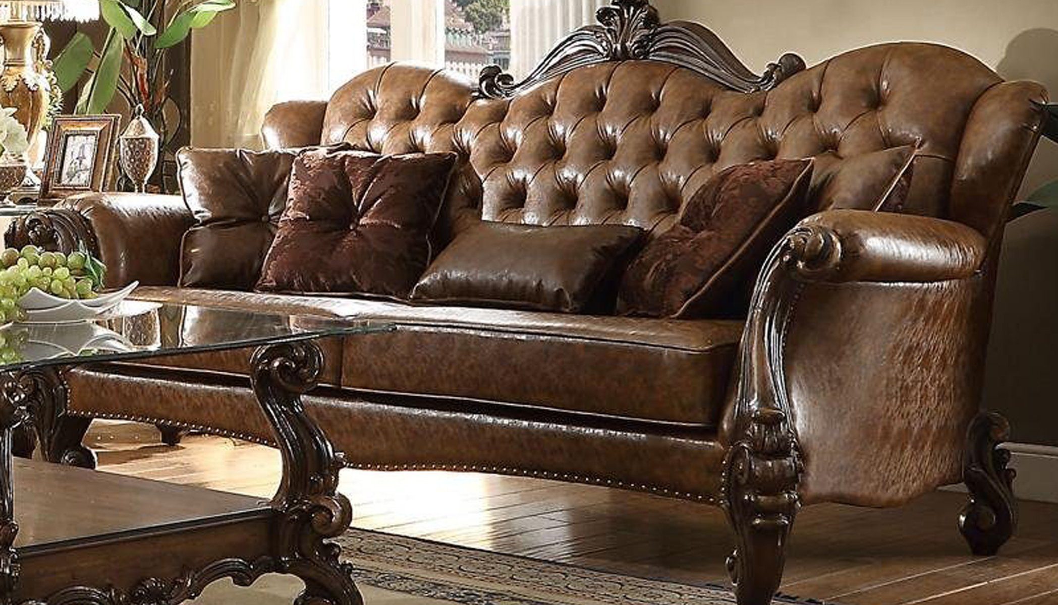 JVmoebel Sofa Ledersofa Barock Stil Rokoko Leder Sofa Couch Polster Sitz 3  Sitzer, Made in Europe