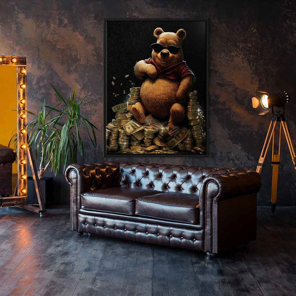 Geld Pooh the Leinwandbild Rahmen Bear DOTCOMCANVAS® Pu Leinwandbild, Winnie goldener Luxus Money der Bär premium
