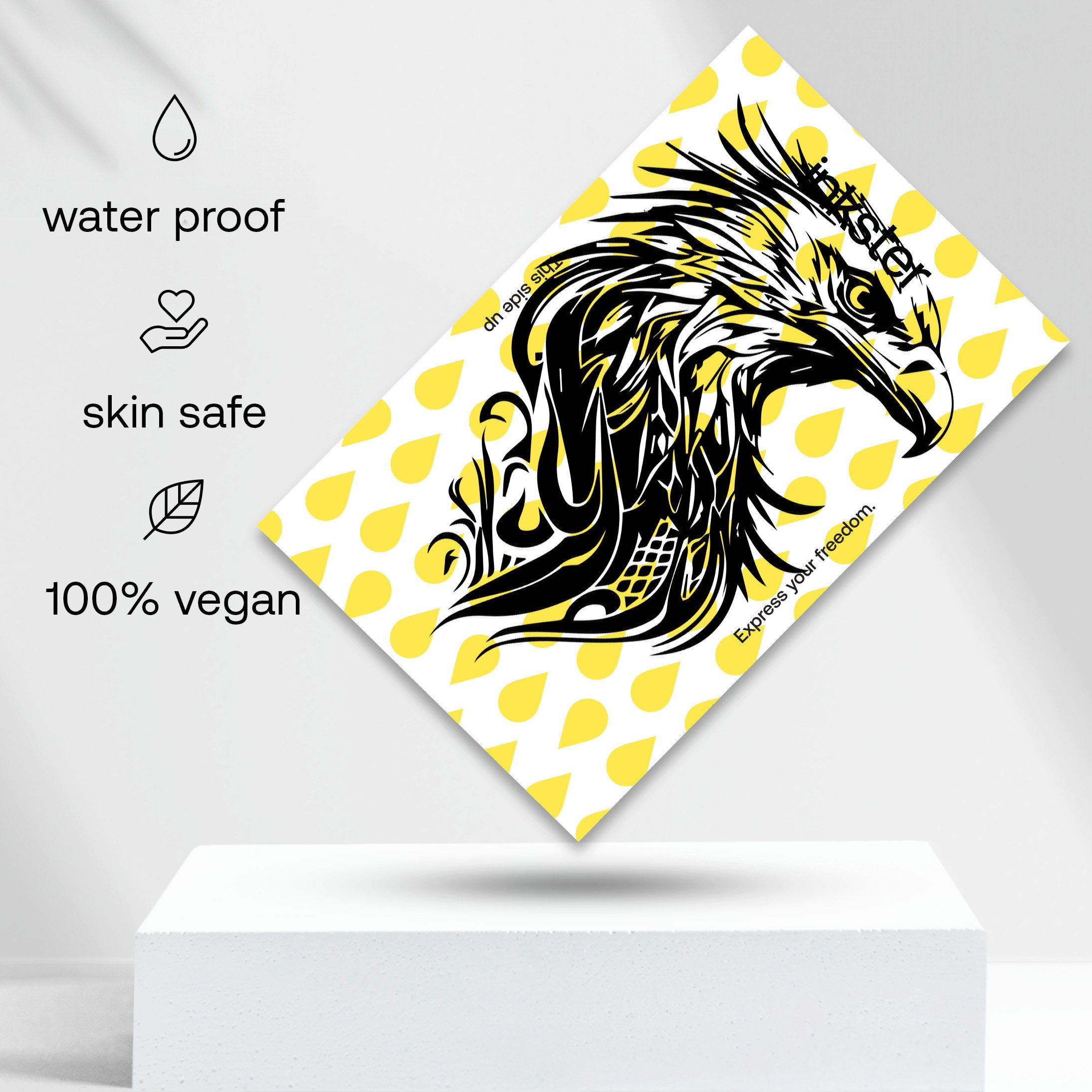 Inkster Schmuck-Tattoo Großer Adlerkopf Tattoo, Vegane & EU-Kosmetikzertifizierte Farbe, wasserfestes temporäres Tattoo, 2 Wochen Halt