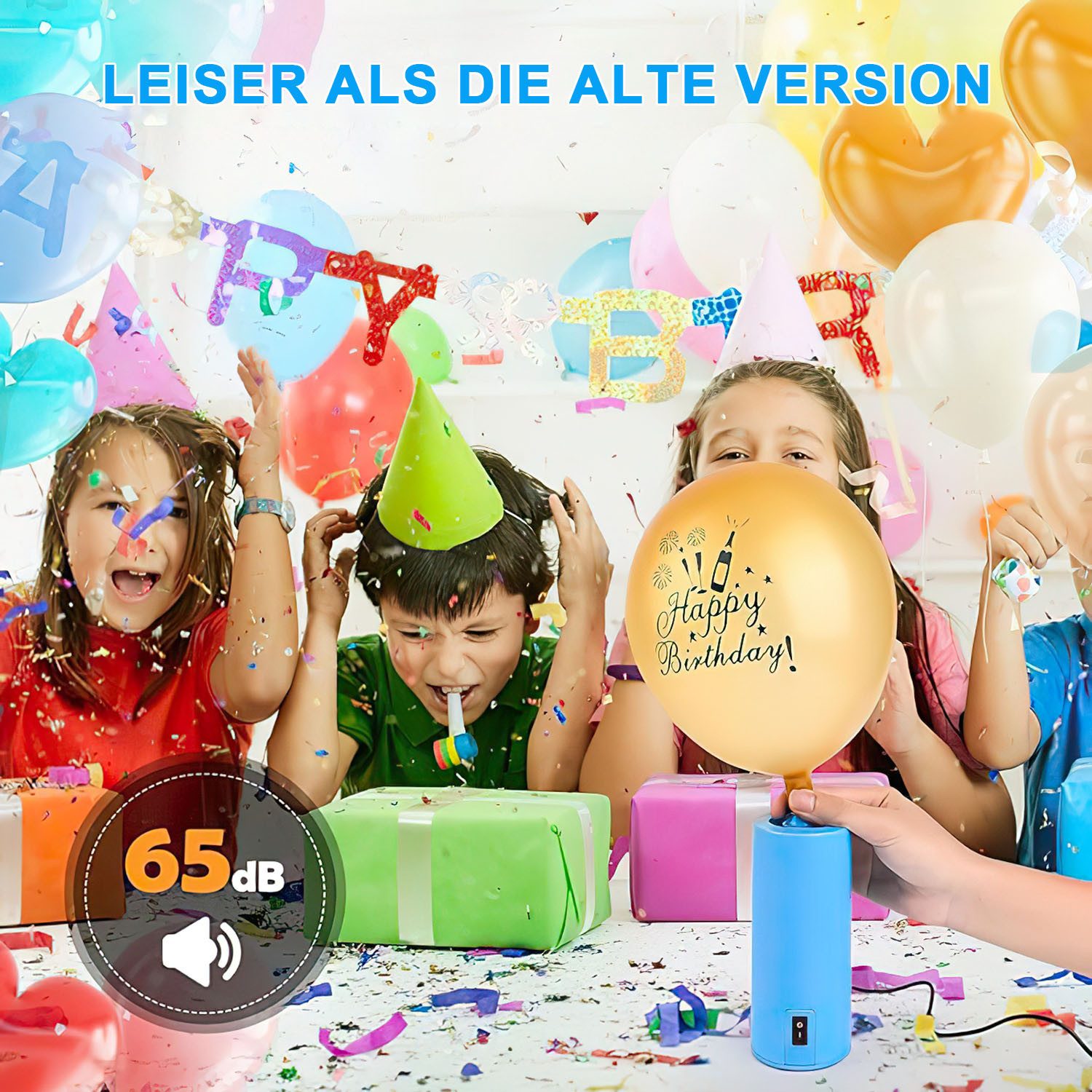 AIMAX Elektropumpe Luftballonpumpe Luftpumpe Ballonpumpe Elektrisch mit Automatik, Luftballon Aufblasgerät Kommt mit Zwei Aufblasbaren Köpfen – Bild 3 von 5