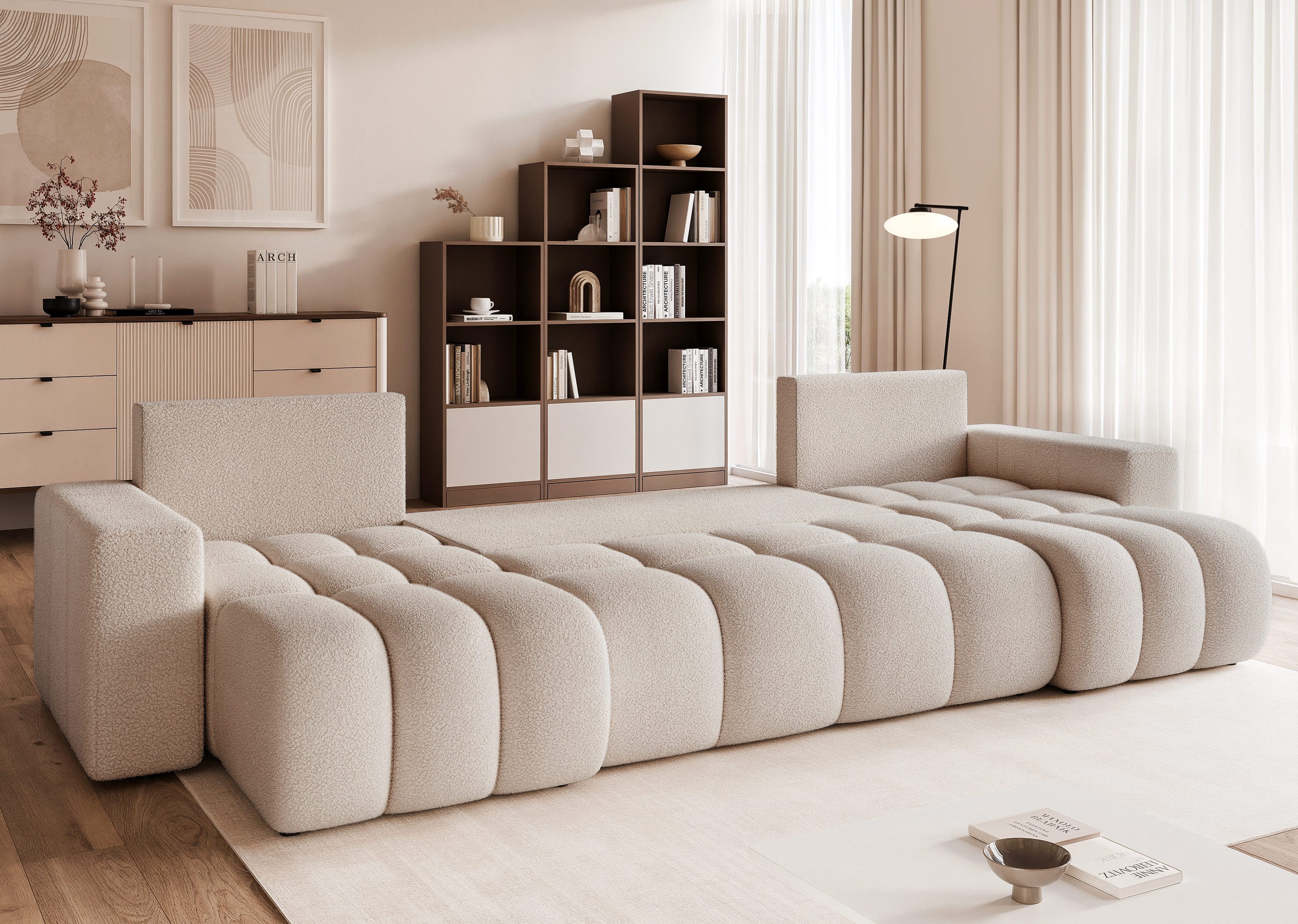 yourhouse24 Wohnlandschaft XXL U-Sofa OLI U mit tiefer Steppung (318 cm) – Bouclé-Stoff, Seite universal – Bild 3 von 5