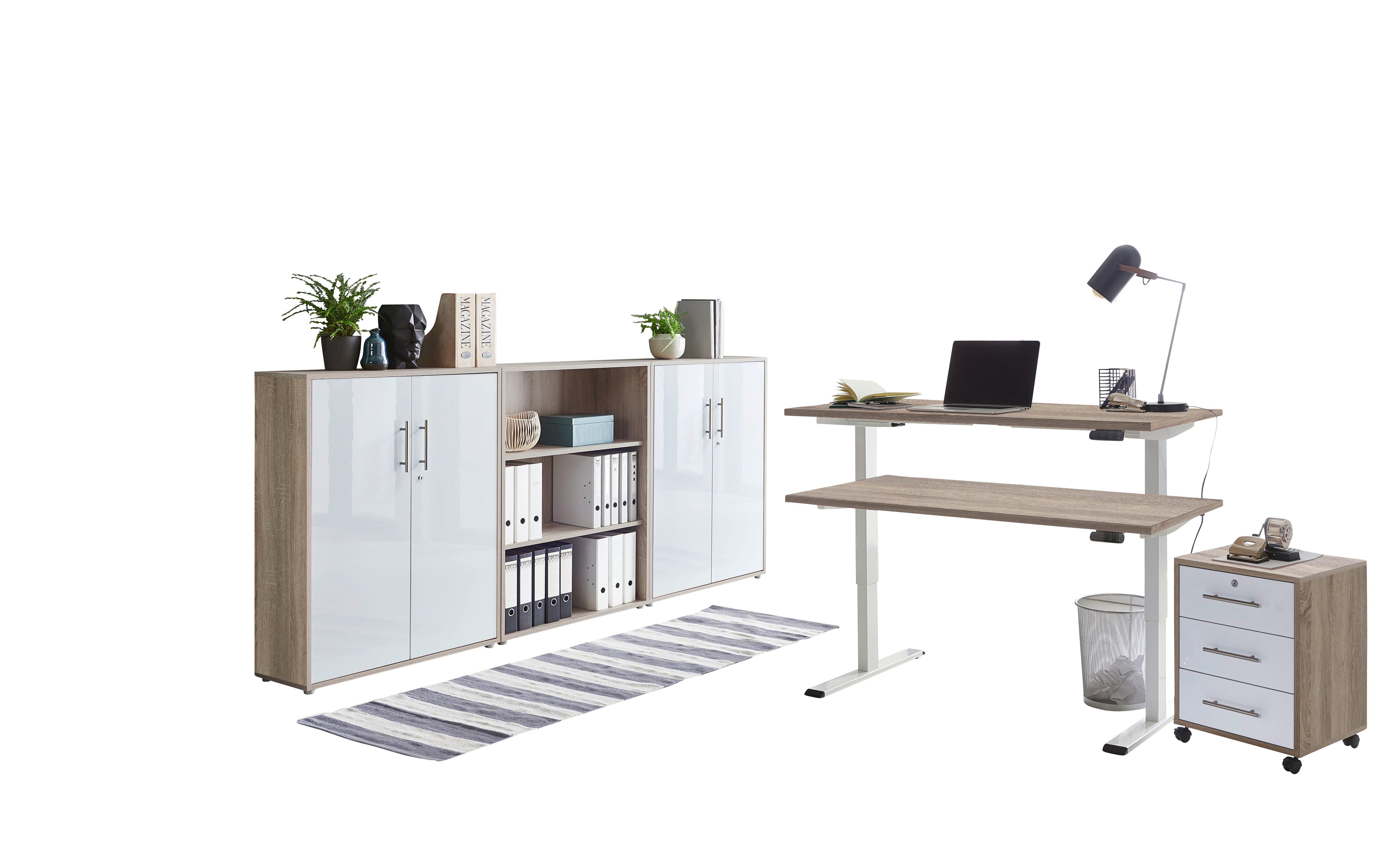 BMG Möbel Büromöbel-Set Office Edition 9, (5tlg), mit elektr. höhenverstellbarem Schreibtisch, in verschiedenen Farben