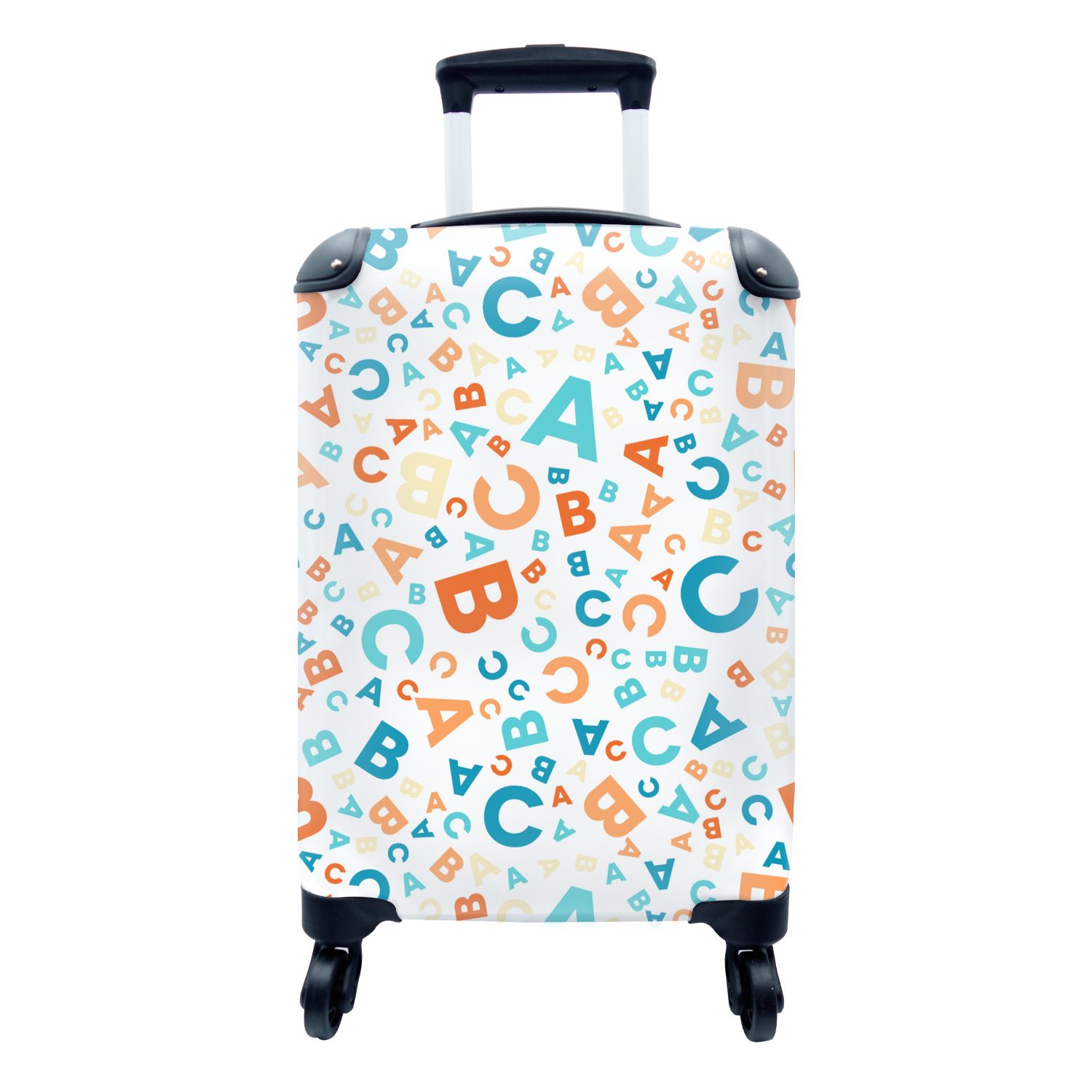 MuchoWow Handgepäckkoffer Buchstaben - Abc - Orange - Blau - Muster, 4 Rollen, Reisetasche mit rollen, Handgepäck für Ferien, Trolley, Reisekoffer