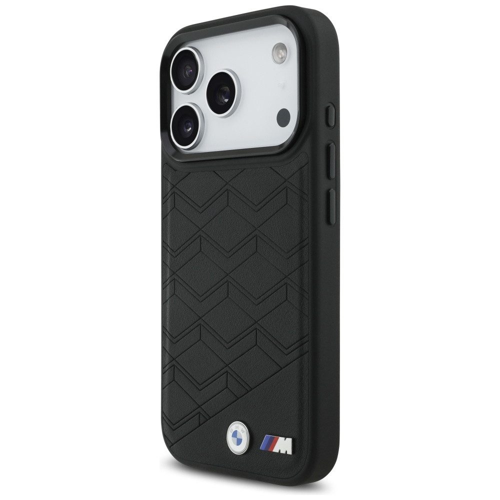 BMW Handyhülle MagSafe iPhone 17 Pro Kunstleder schwarz M Logo Metall 6,3 Zoll, Kantenschutz