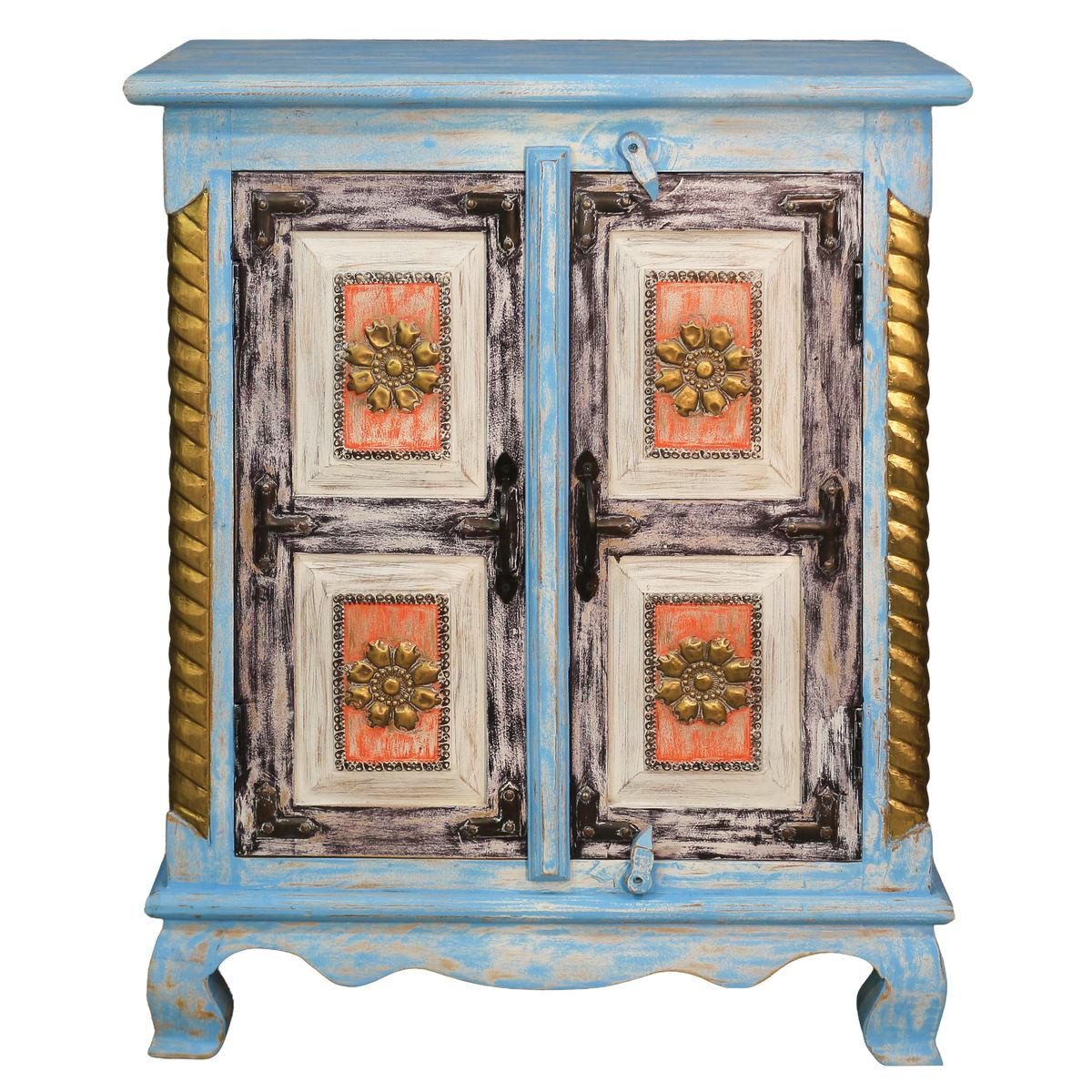 Oriental Galerie Mehrzweckschrank Indischer Schrank Antik 90cm Massivholz, Echtholz Wohnzimmerschrank, Schlafzimmer