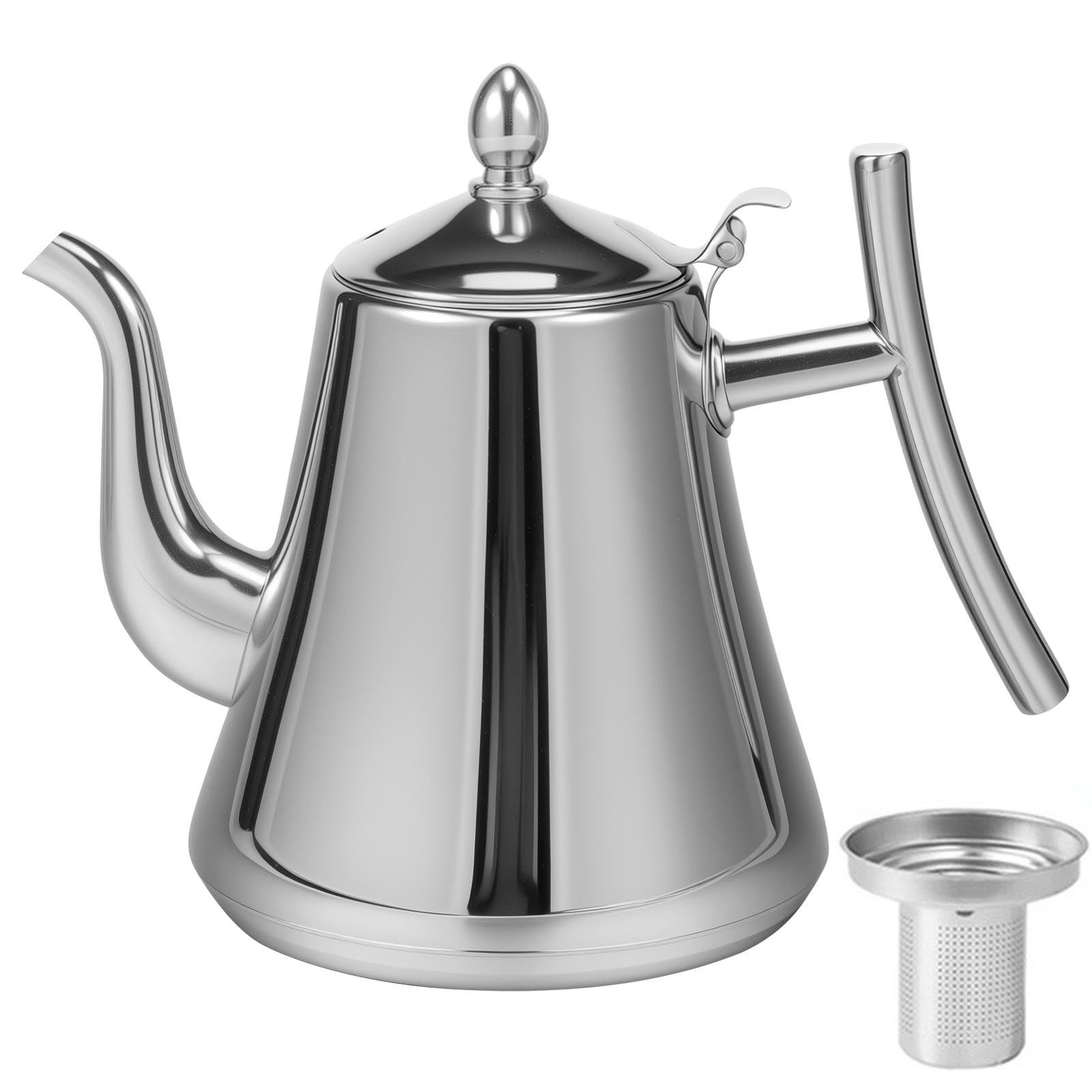 Tekoo Teekanne Teekanne Siebeinsatz 2000ml, mit Griff aus Metall für Induktion & Gas, Herausnehmbares Sieb, isolierter Griff, tropffreier Ausguss