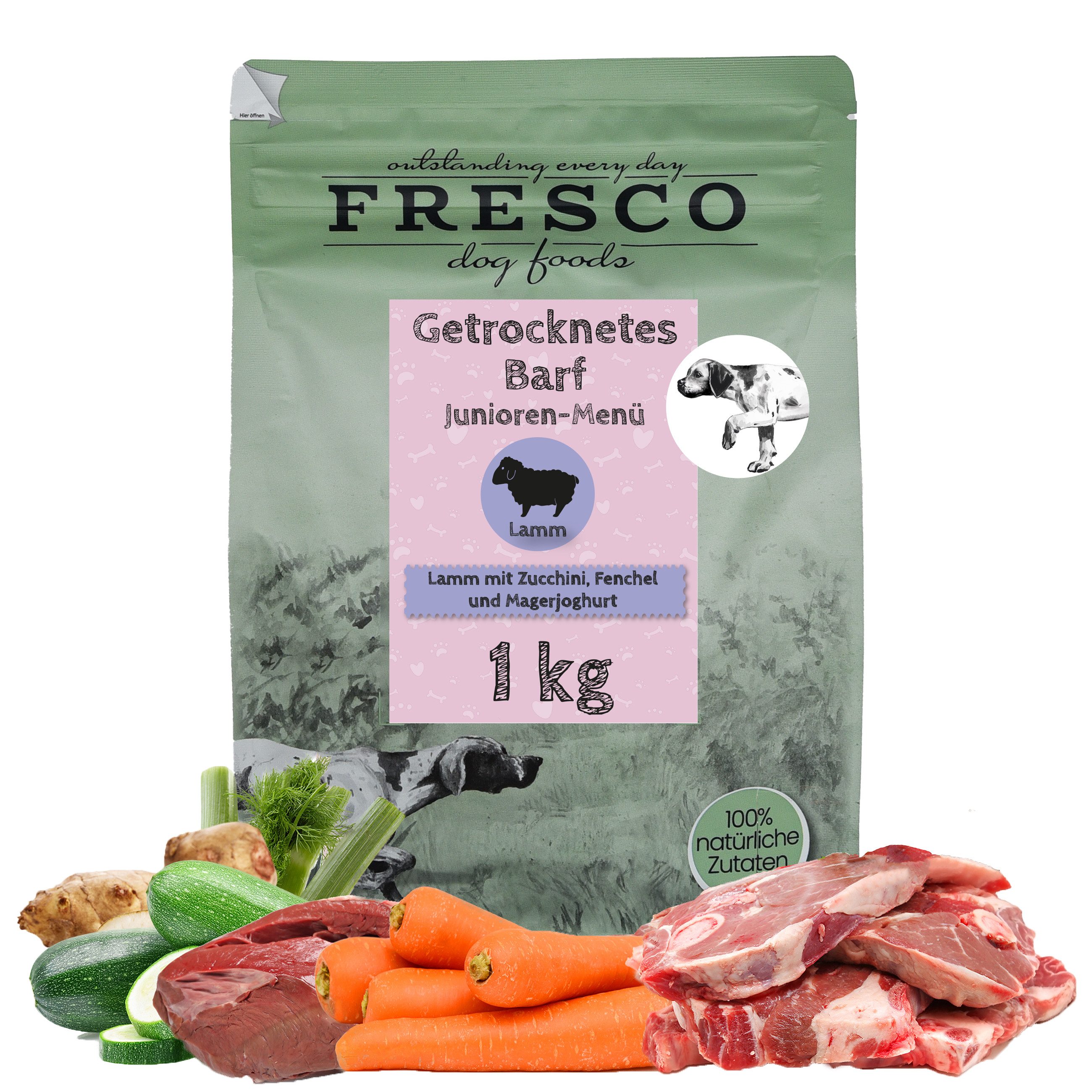 Fresco Dog TrockenBarf Hundefutter Trocken Junior Lamm, 1kg / 2,5kg / 5kg, Trockenfutter für: Hunde, Hypoallergen, getreidefrei, ideal für Welpen