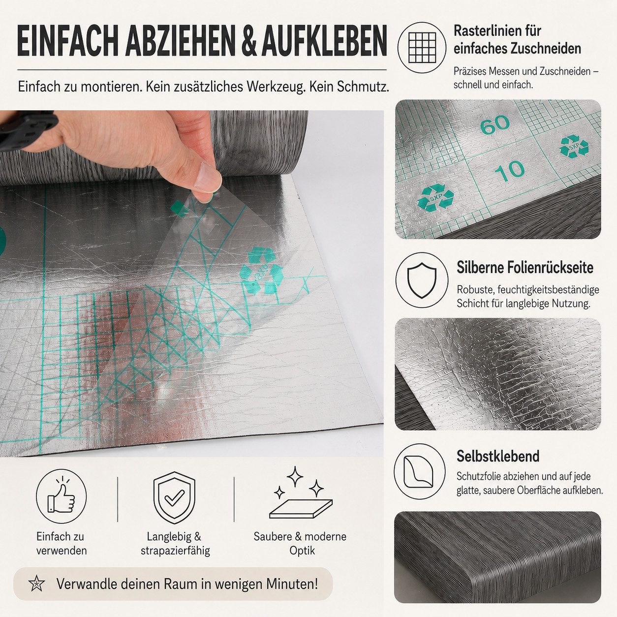 BlingBin Möbelfolie Selbstklebende Möbelfolie in Holzoptik 40×300 cm, (1er Set, 1St.}, 1 x Klebefolie Rolle), Wasserdicht Dekorfolie, zuschneidbare Möbelfolie für DIY-Renovierung