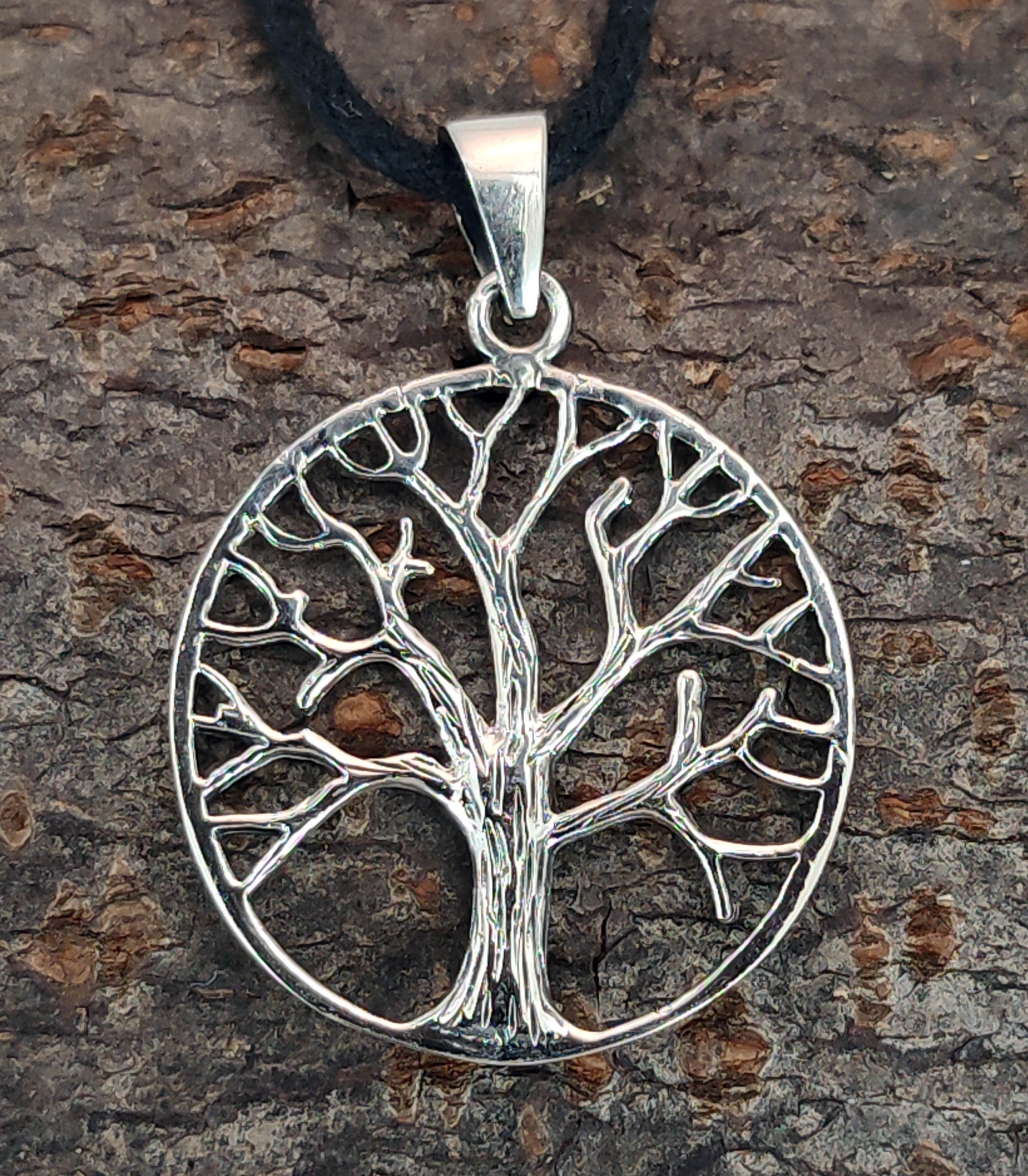 Lebens Lebensbaum des Baum Kiss Silber of Yggdrasil Leather Kettenanhänger 925 Anhänger