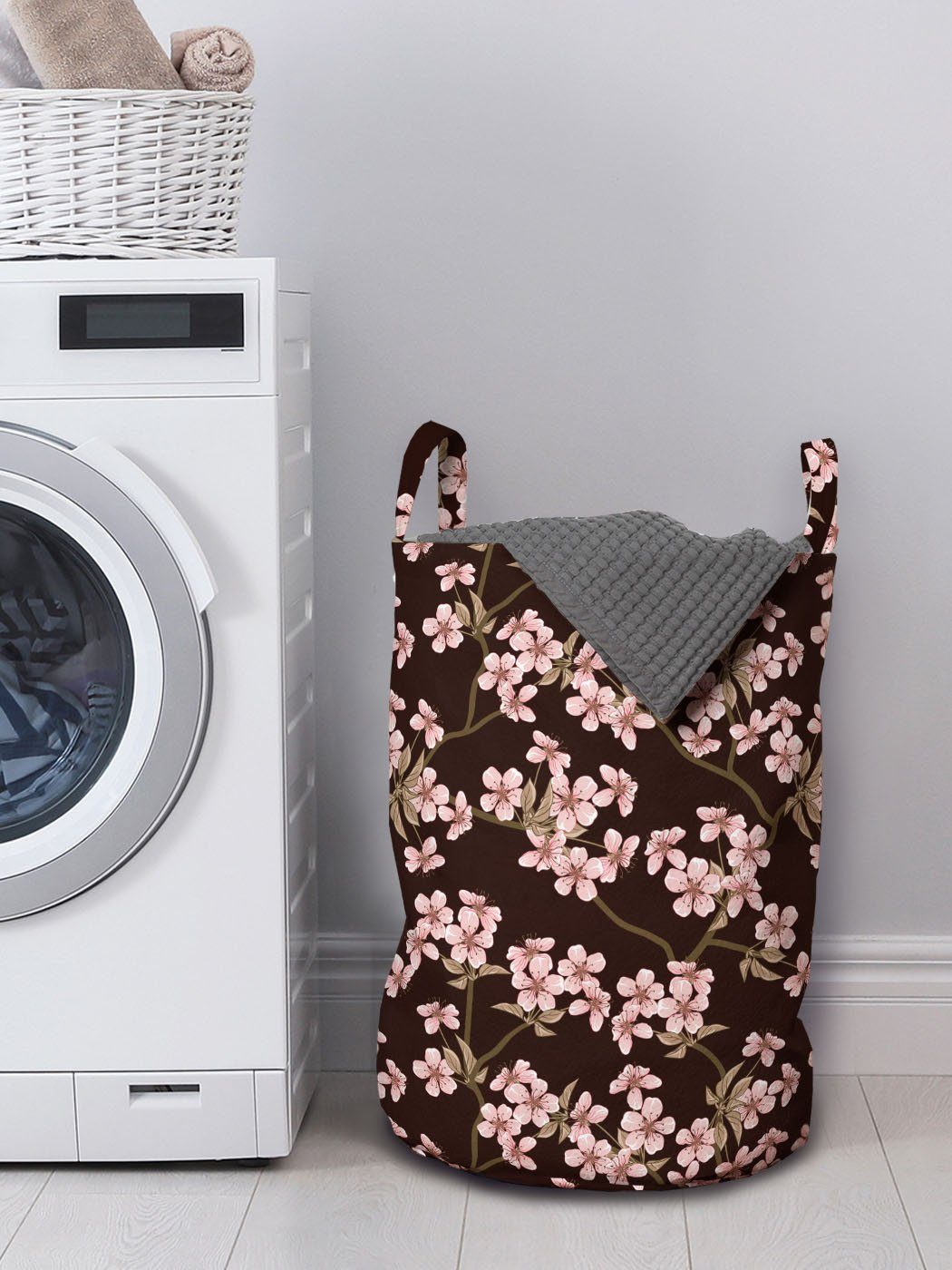 Abakuhaus Wäschesäckchen Wäschekorb mit Griffen Kordelzugverschluss Japanischer Waschsalons, Garten Kirschblüte für