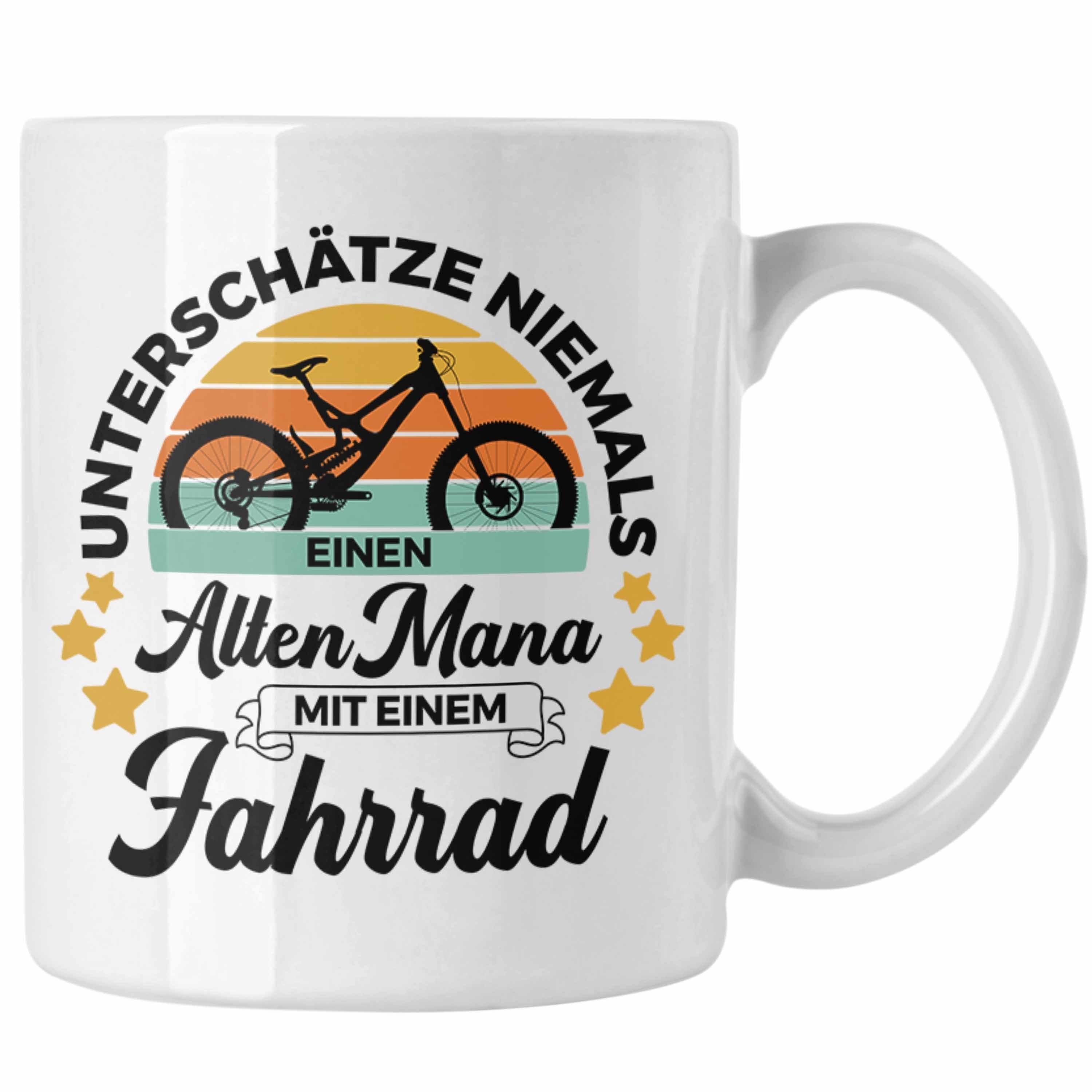 Trendation Tasse Trendation - Fahrradfahrer Geschenk Tasse Spruch Rennrad Mountainbike Geschenkidee Radfahrer Rentner Rente Weiss