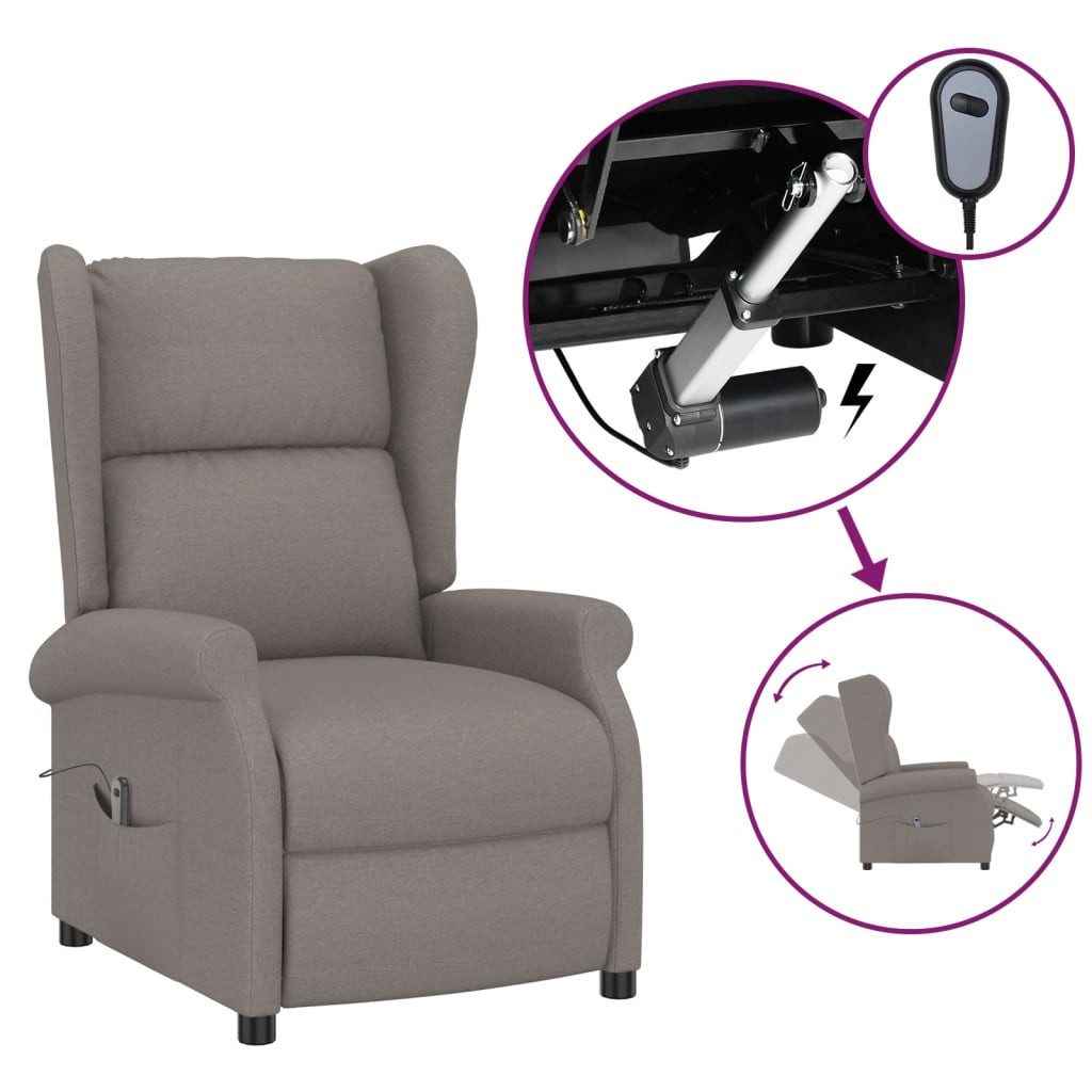 vidaXL Ohrensessel, Ohrensessel mit Liegefunktion Elektrisch Taupe Stoff