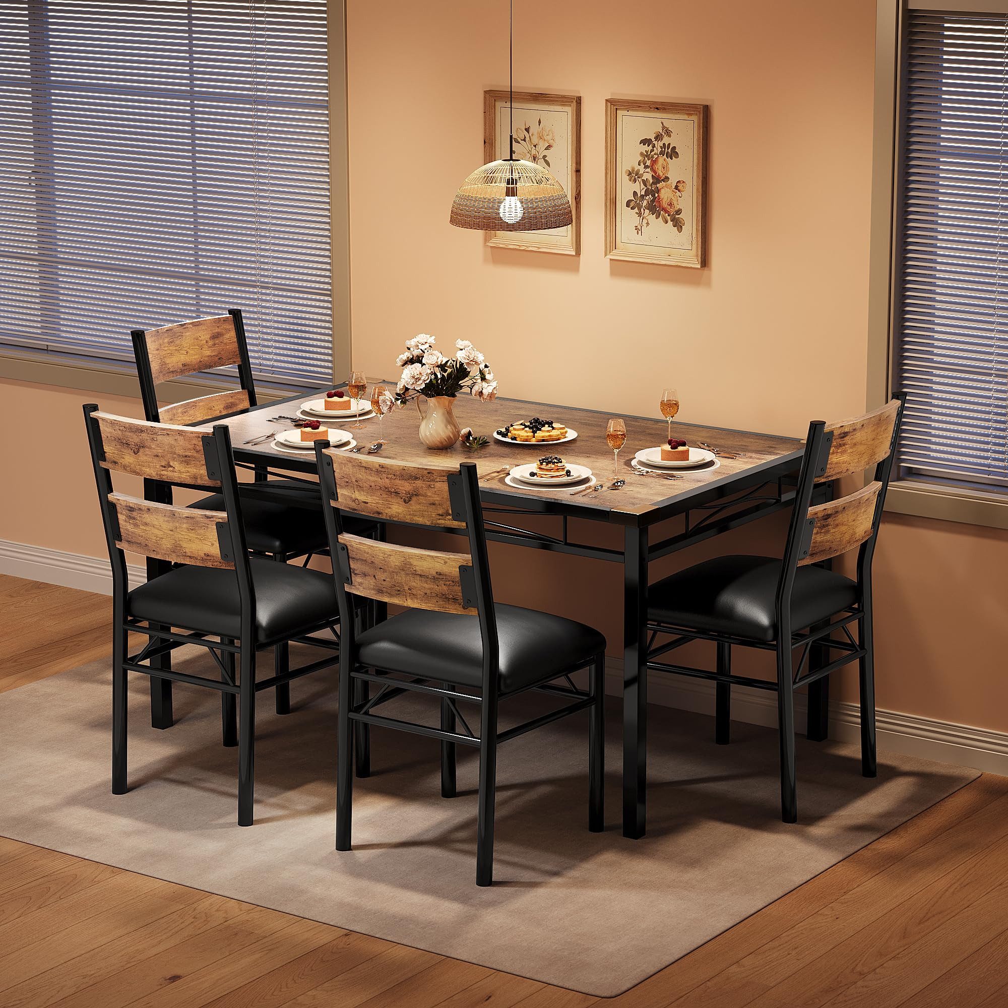 GarveeMore Essgruppe Esstisch und Polsterstühle für 2 Personen,Modernes, Eckenschoner, (5-tlg., 1 Tisch, 4 Stuhle), Küchentisch 110 x 70 x 75cm, Stühle 40 x 45 x 91 cm