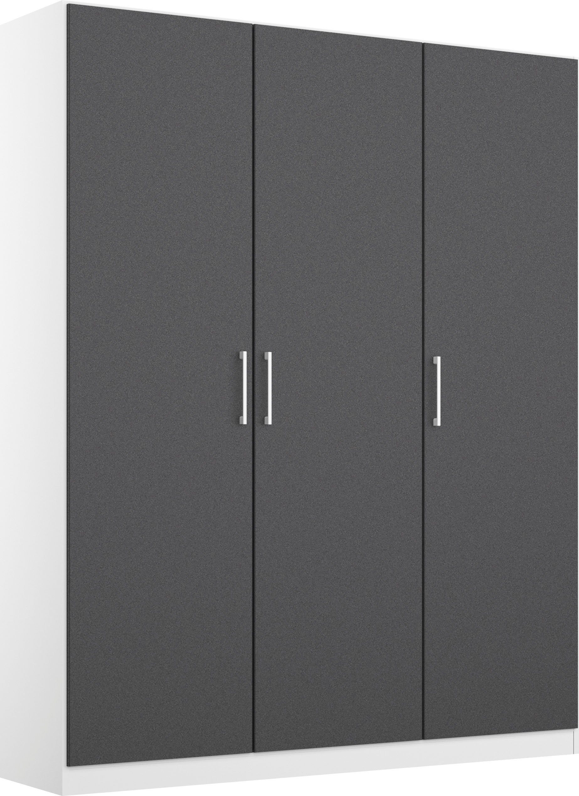 rauch | optional Drehtürenschrank extra und 6-er mit Stoffboxen Alpinweiß/Graumetallic Spiegel Set Einlegeböden, Graumetallic Cosmo inkl.