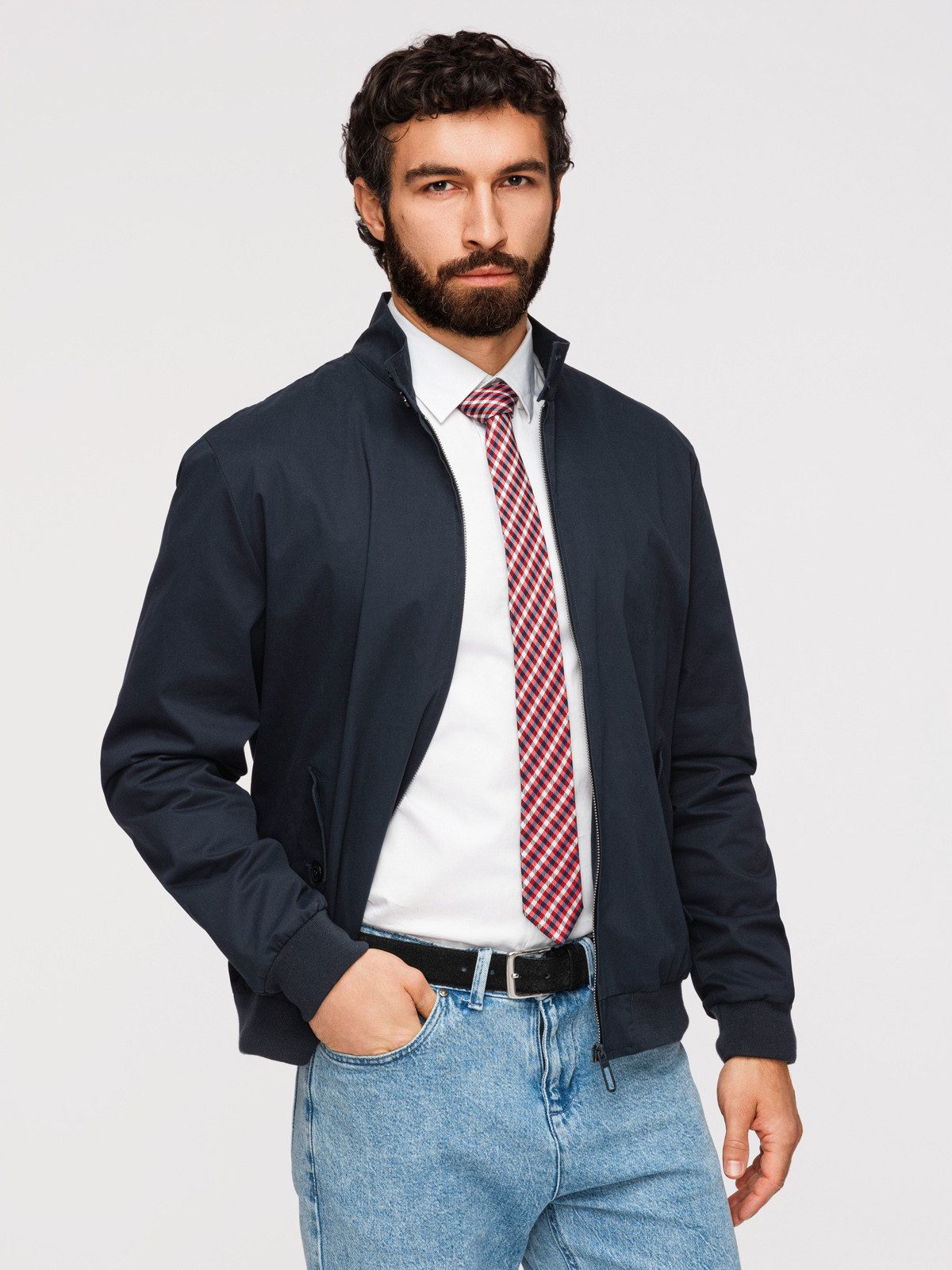 OMBRE Bomberjacke Herren Harringtonjacke mit Stehkragen Navy S (kein Set, 1-St)
