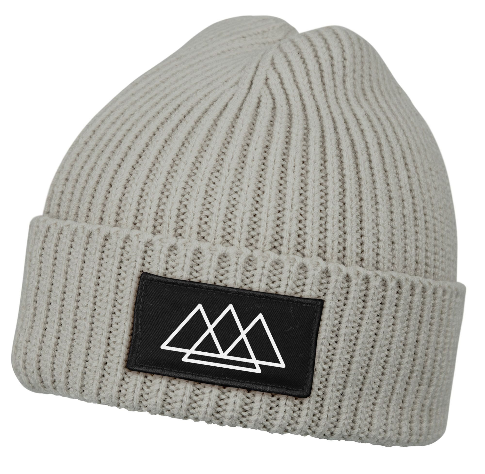 Strickmütze Damen Wintermütze Beanie mit Patch Berge Natur Aufdruck Print