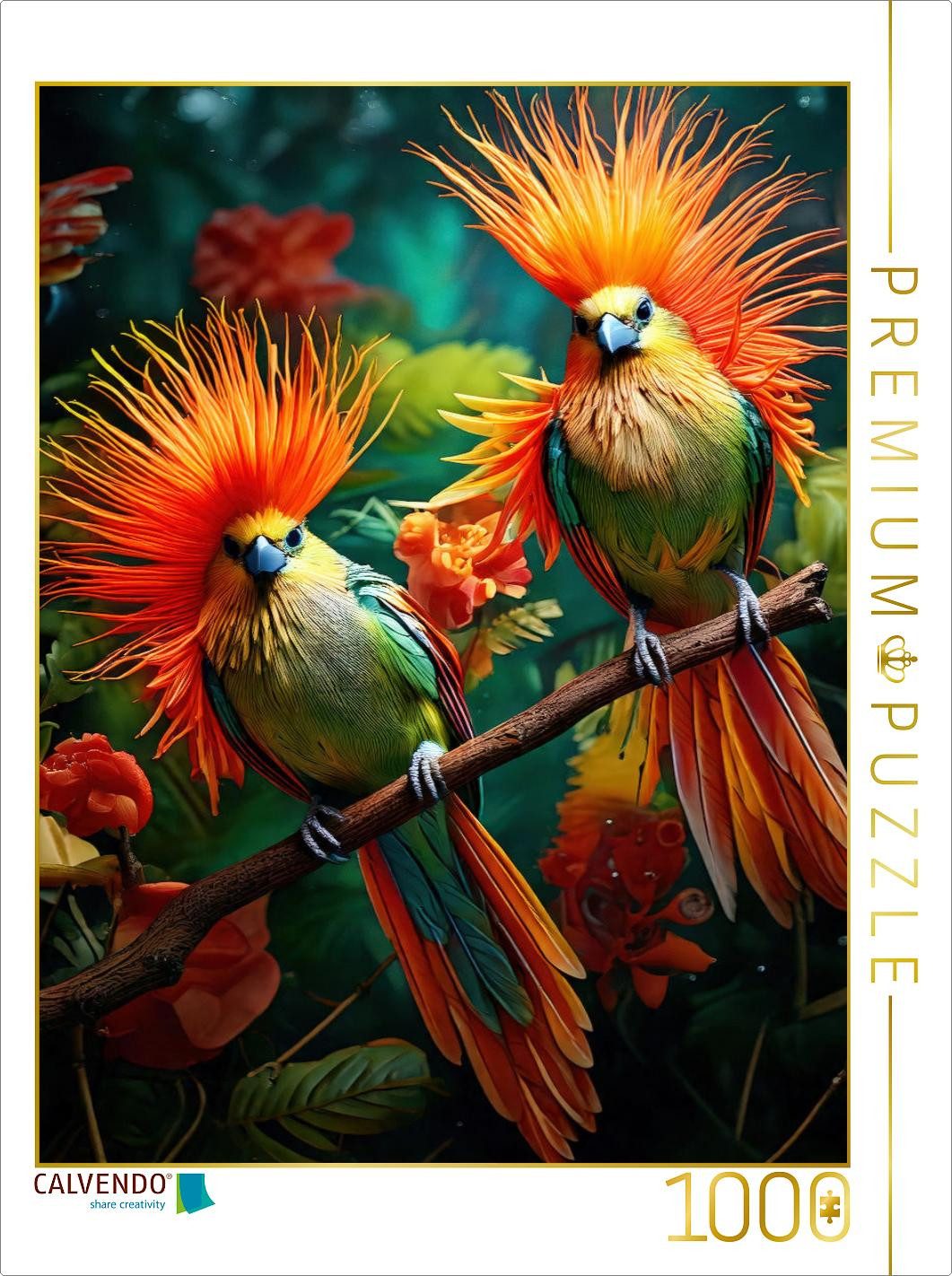 CALVENDO Puzzle CALVENDO Puzzle Zwei Paradiesvögel mit bunten leuchtenden Gefieder sit, 1000 Puzzleteile